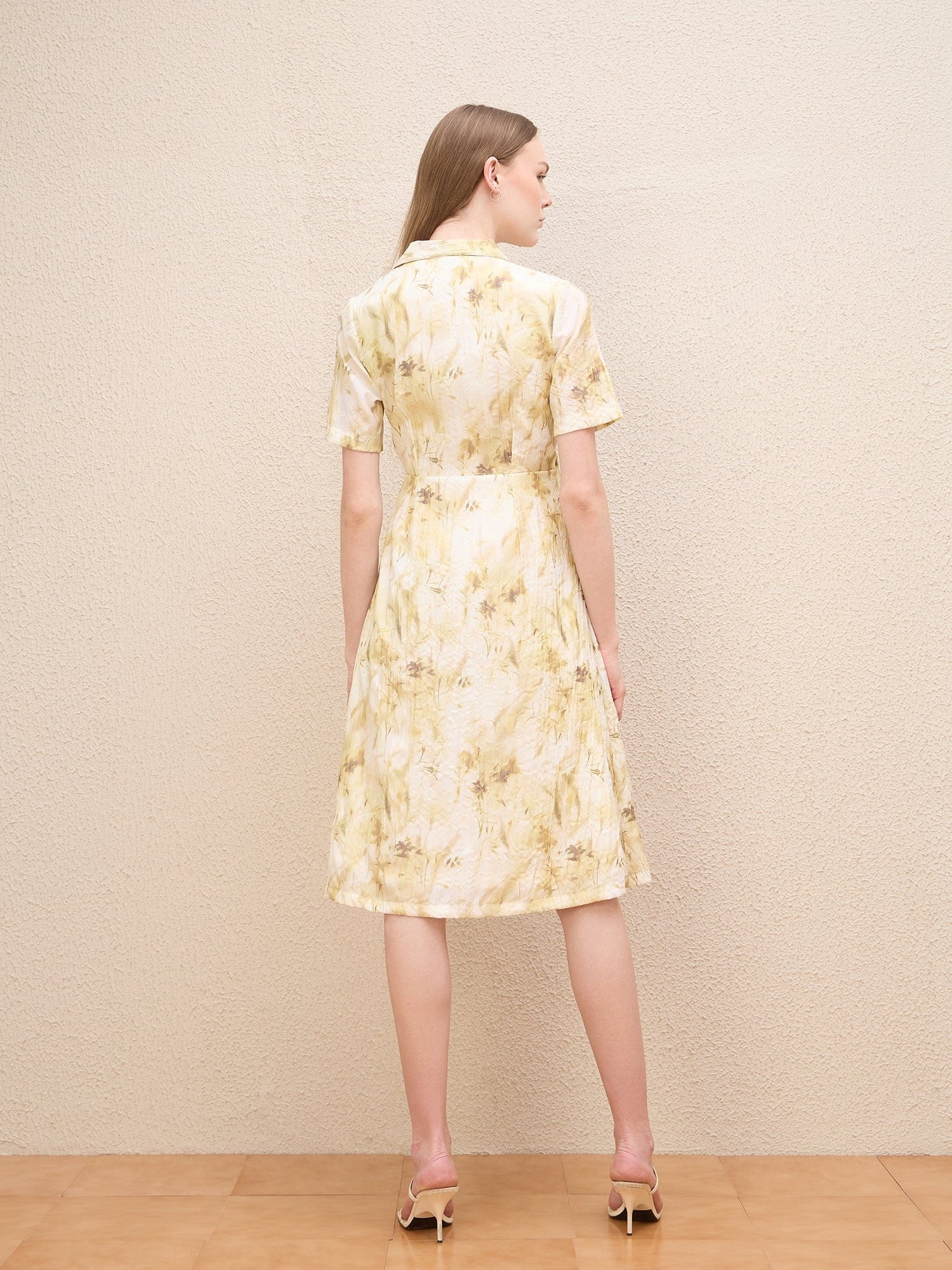 Iconic Women Beige Printed Wrap Neck Dress