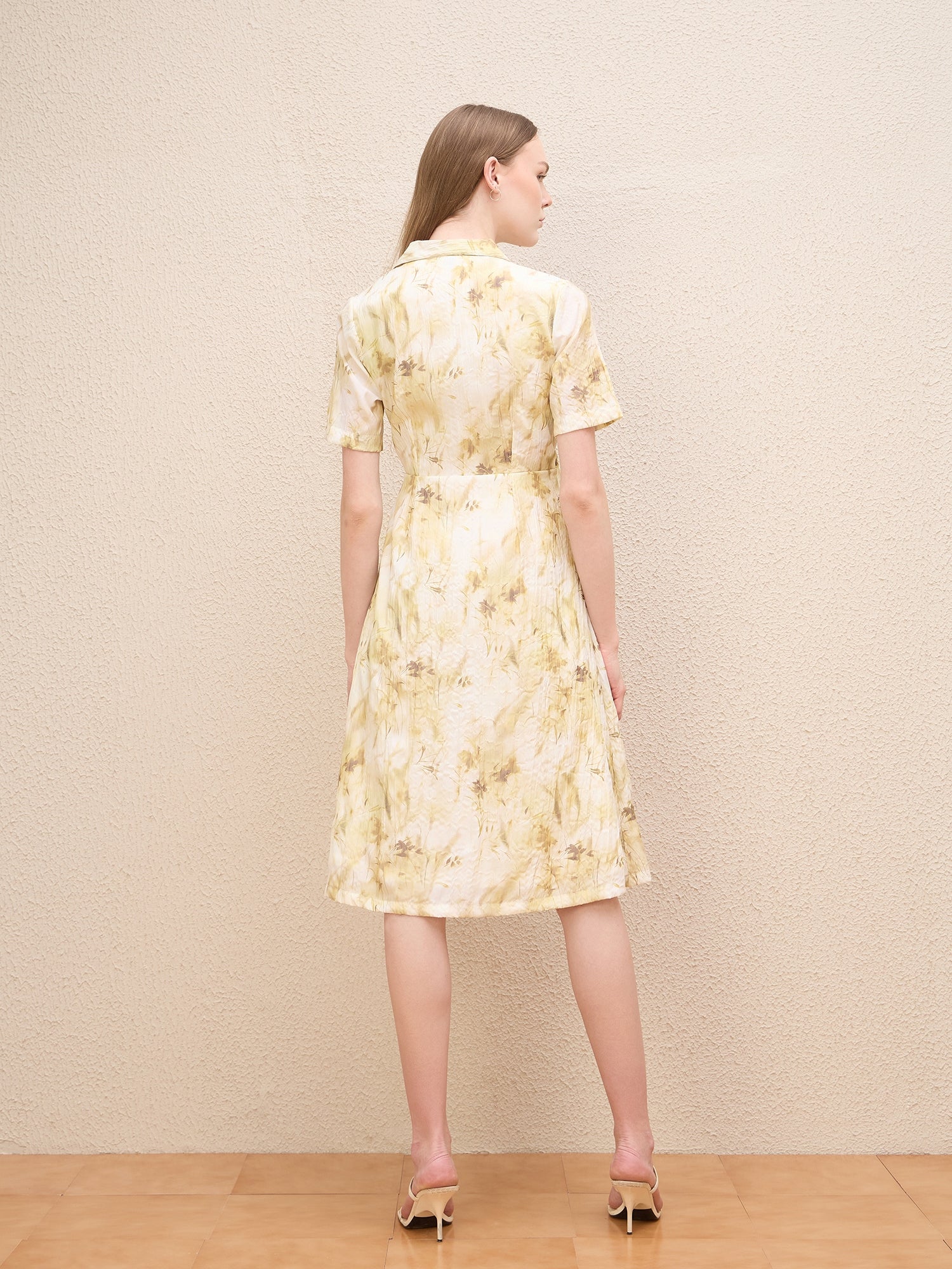 Iconic Women Beige Printed Wrap Neck Dress