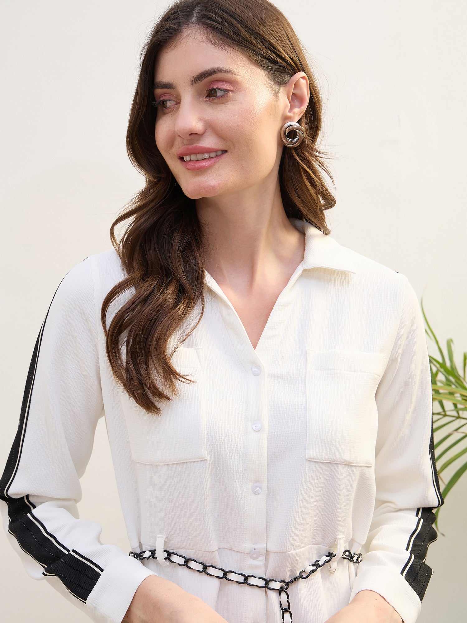 Iconic Women White Structured Collar Dress