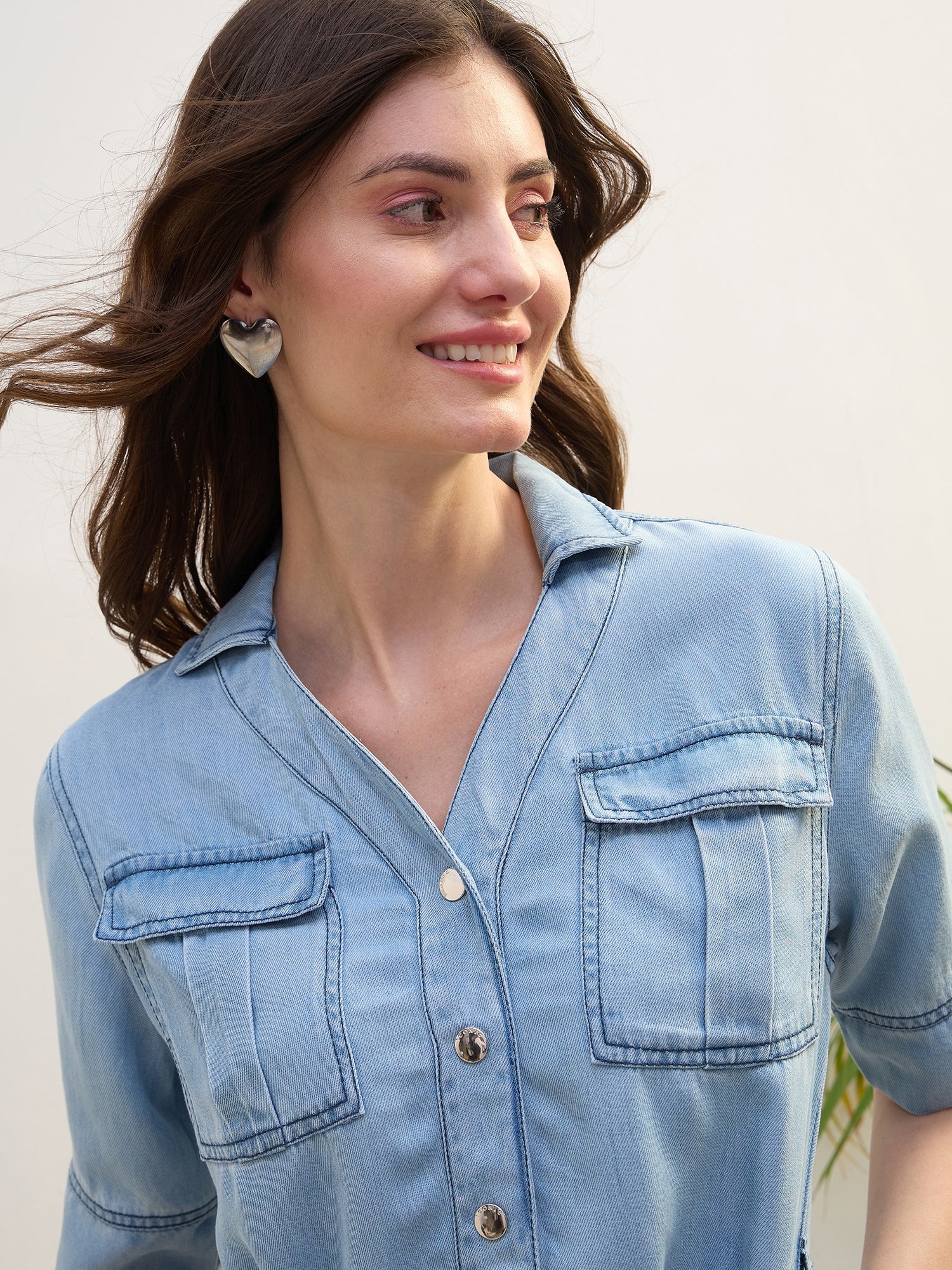 Iconic Women Blue Washed Collar Dress