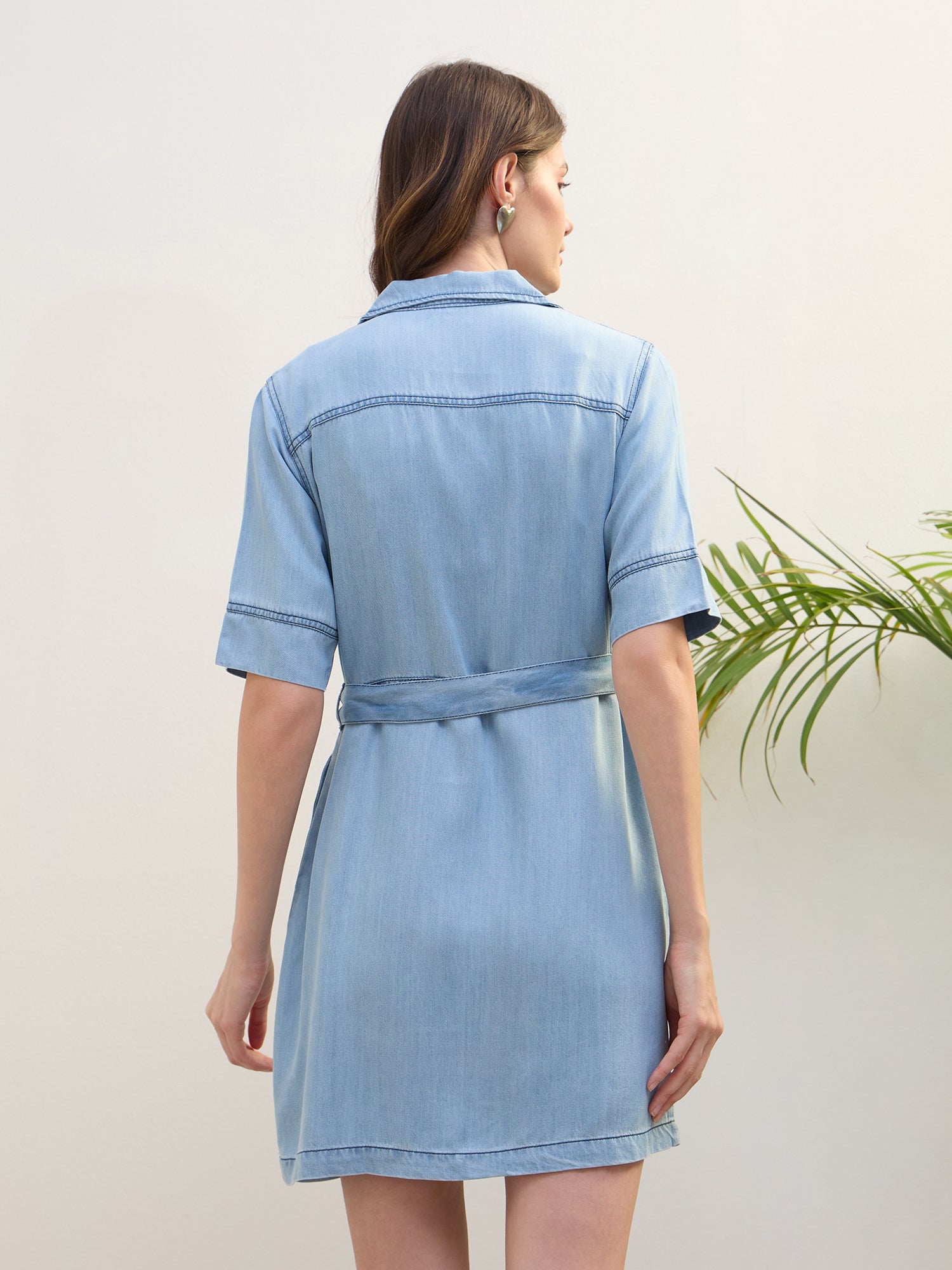 Iconic Women Blue Washed Collar Dress