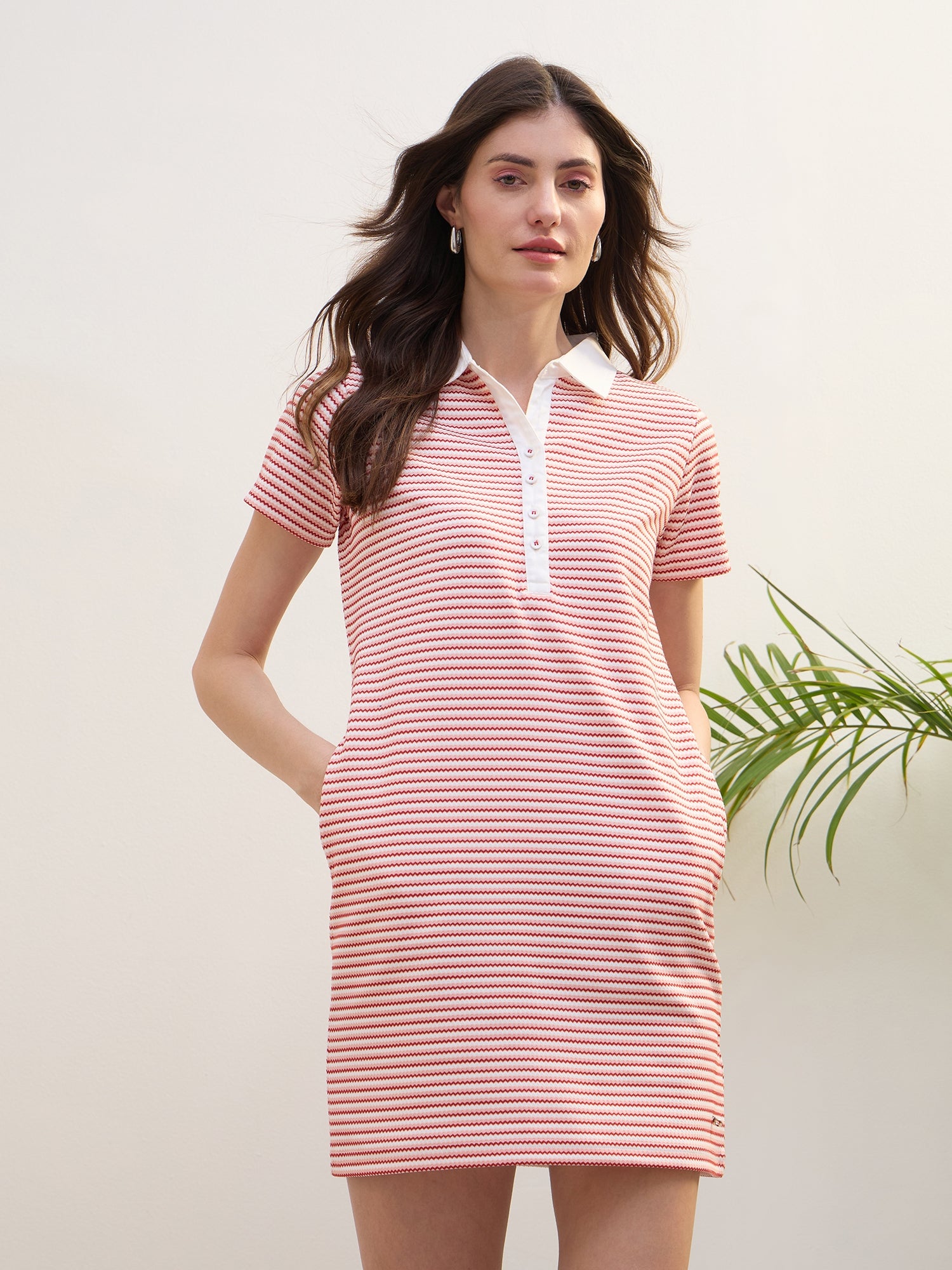 Iconic Women Pink Woven Twill Collar Dress