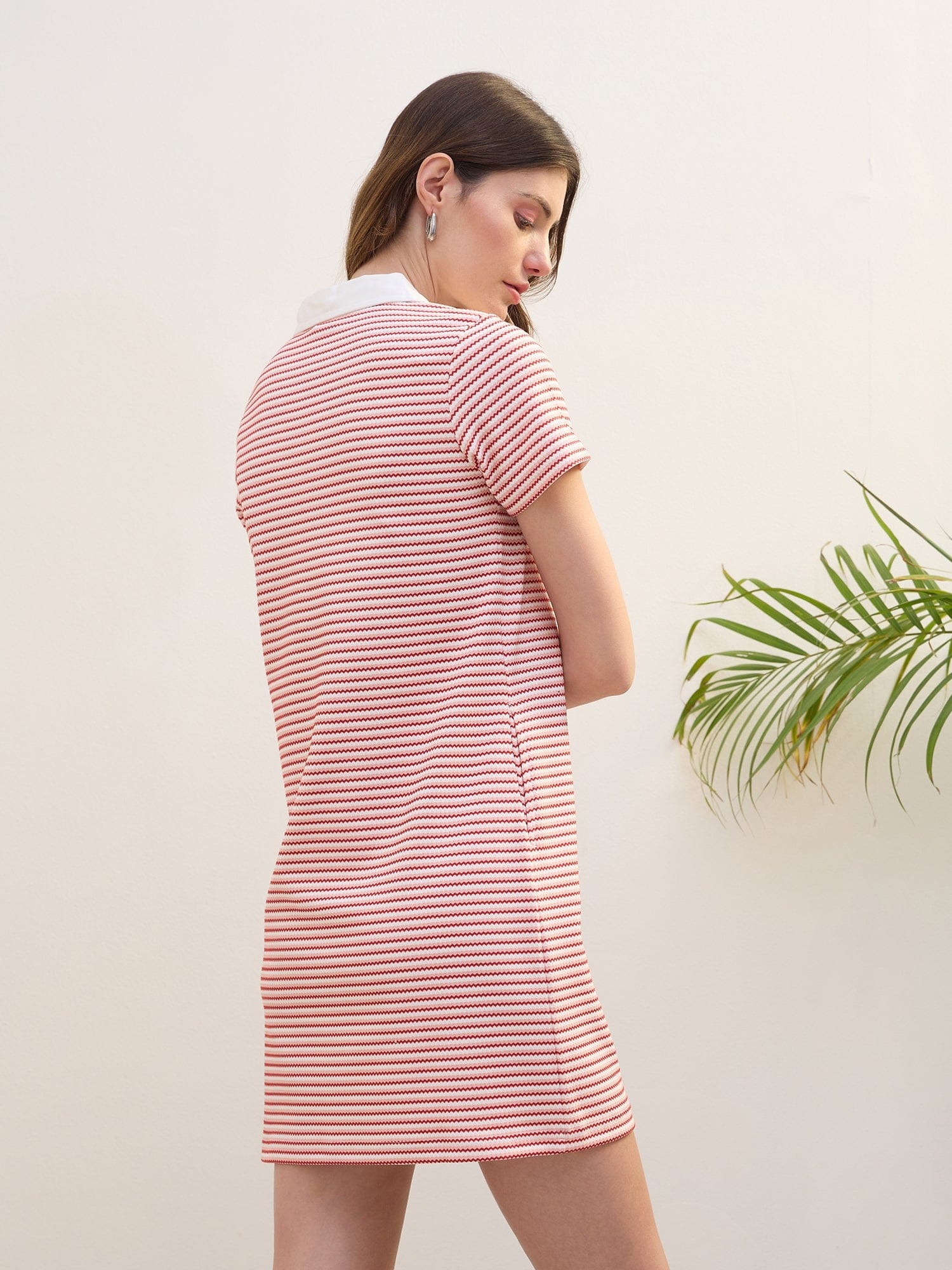 Iconic Women Pink Woven Twill Collar Dress