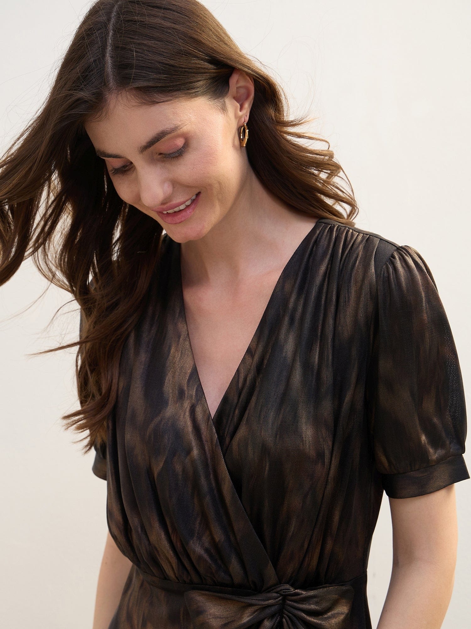 Iconic Women Black Solid Wrap Neck Dress