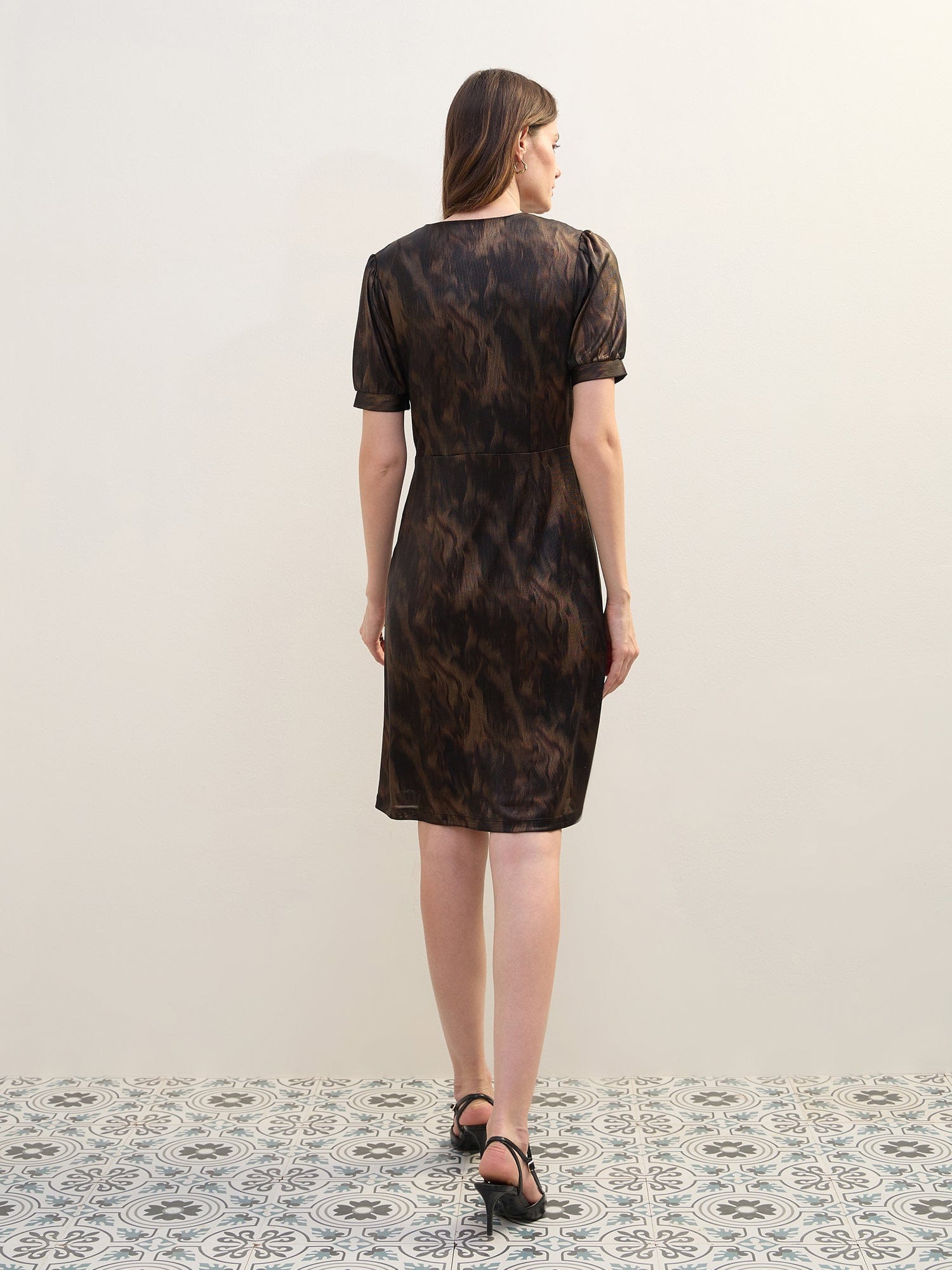 Iconic Women Black Solid Wrap Neck Dress