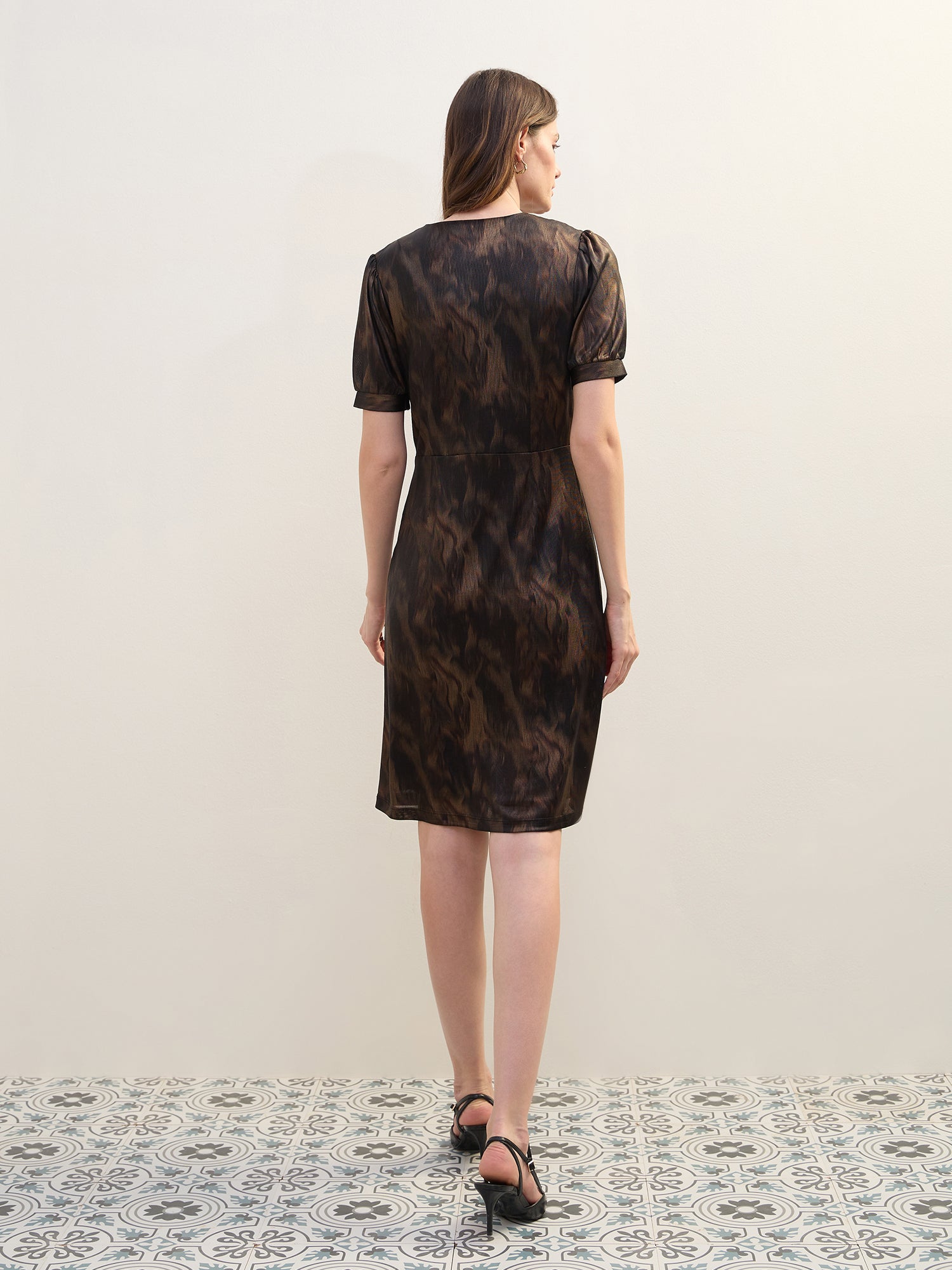 Iconic Women Black Solid Wrap Neck Dress