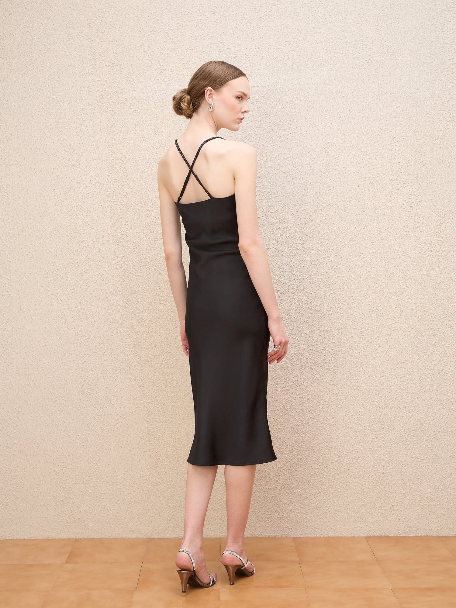 Iconic Women Black Solid Cowl Neck Dress