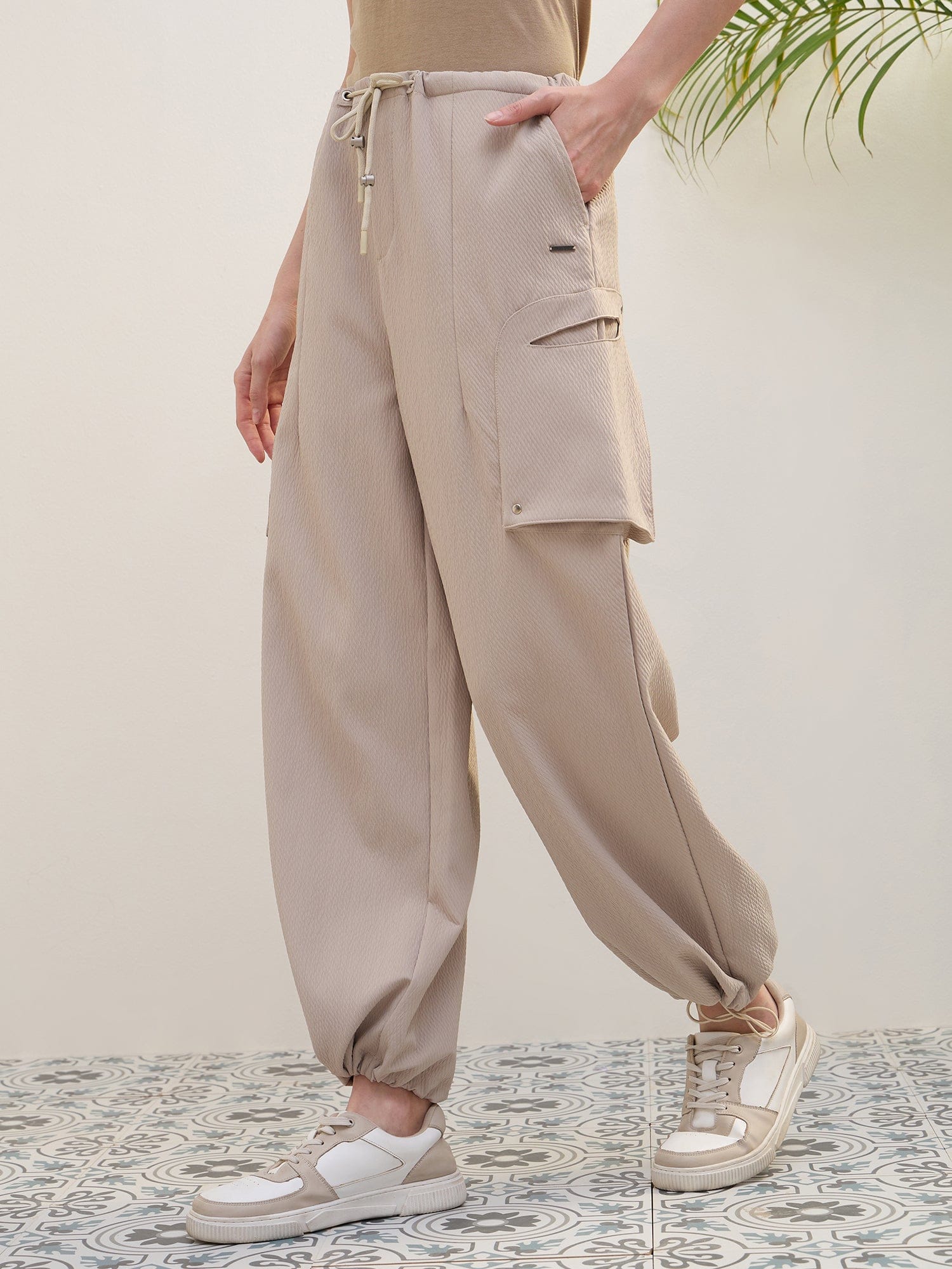 Iconic Women Beige Baggy Fit Solid Jogger