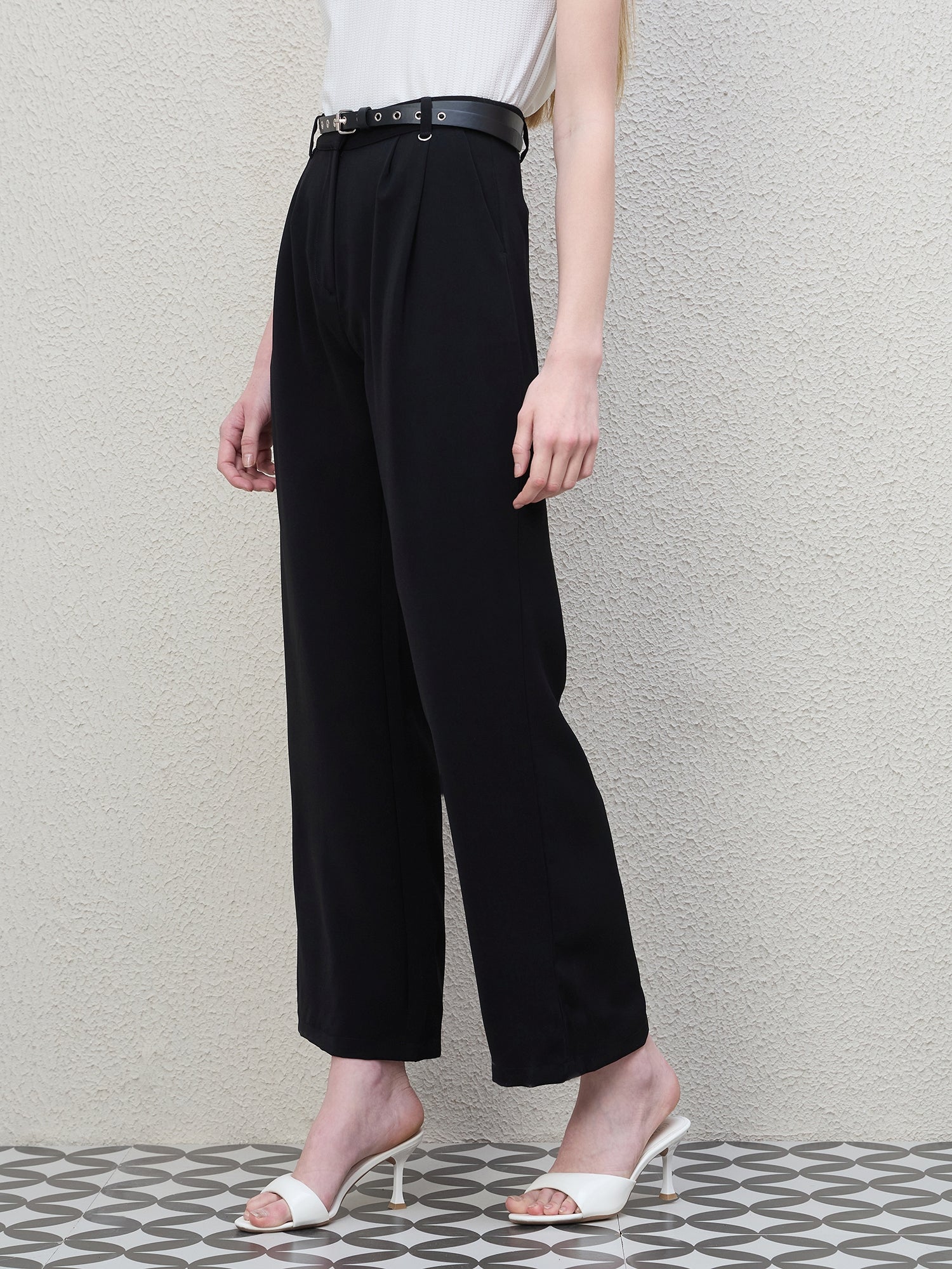 Iconic Women Black Flared Fit Solid Trouser