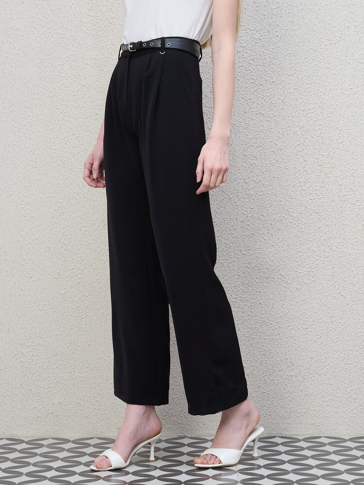 Iconic Women Black Flared Fit Solid Trouser