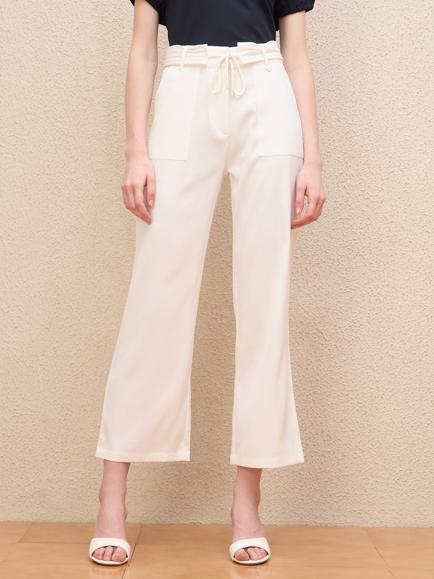 Iconic Women White Straight Fit Solid Trouser