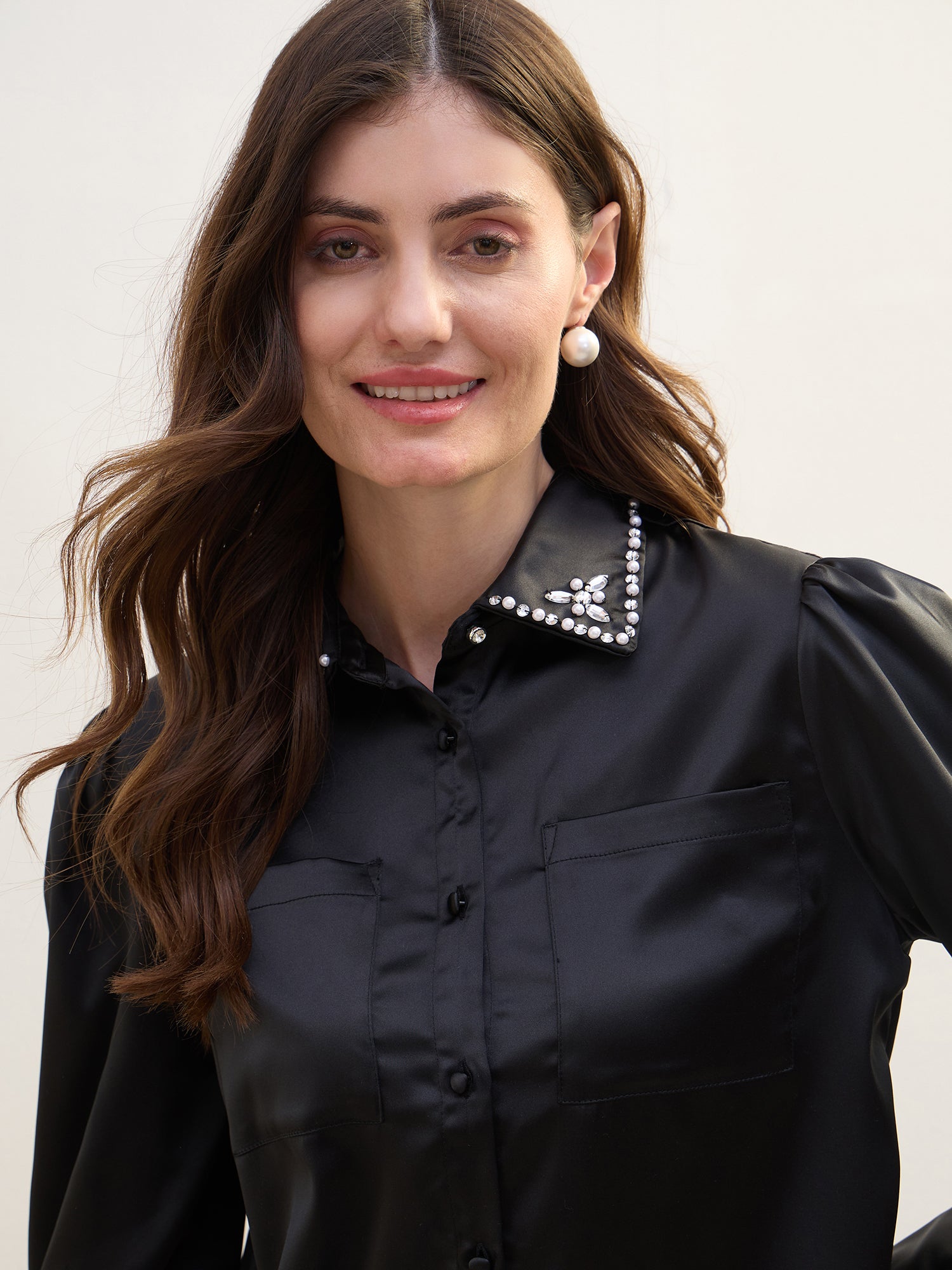 Iconic Women Black Solid Collar Shirt