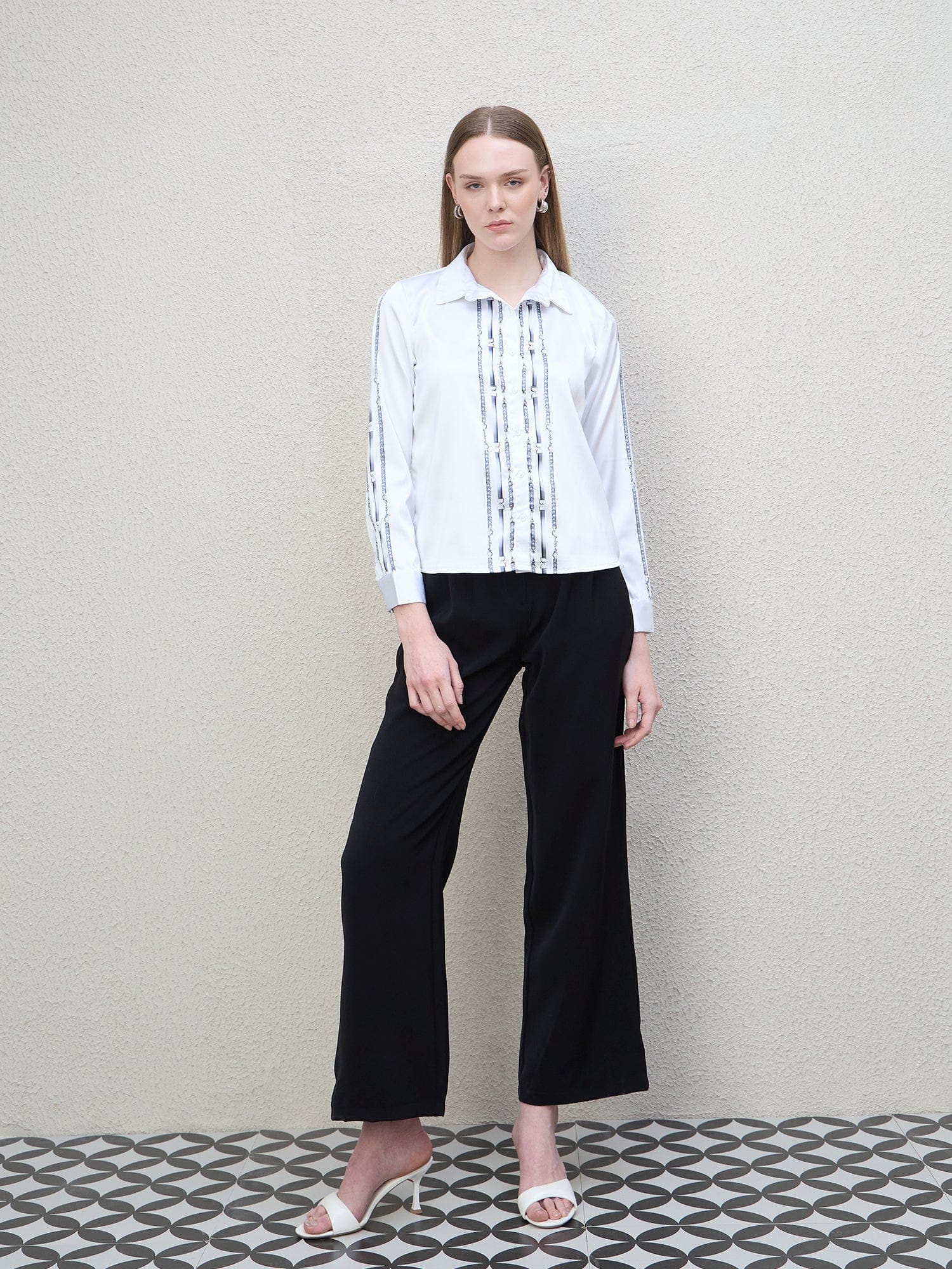 Iconic Women White Printed Collar Shirt