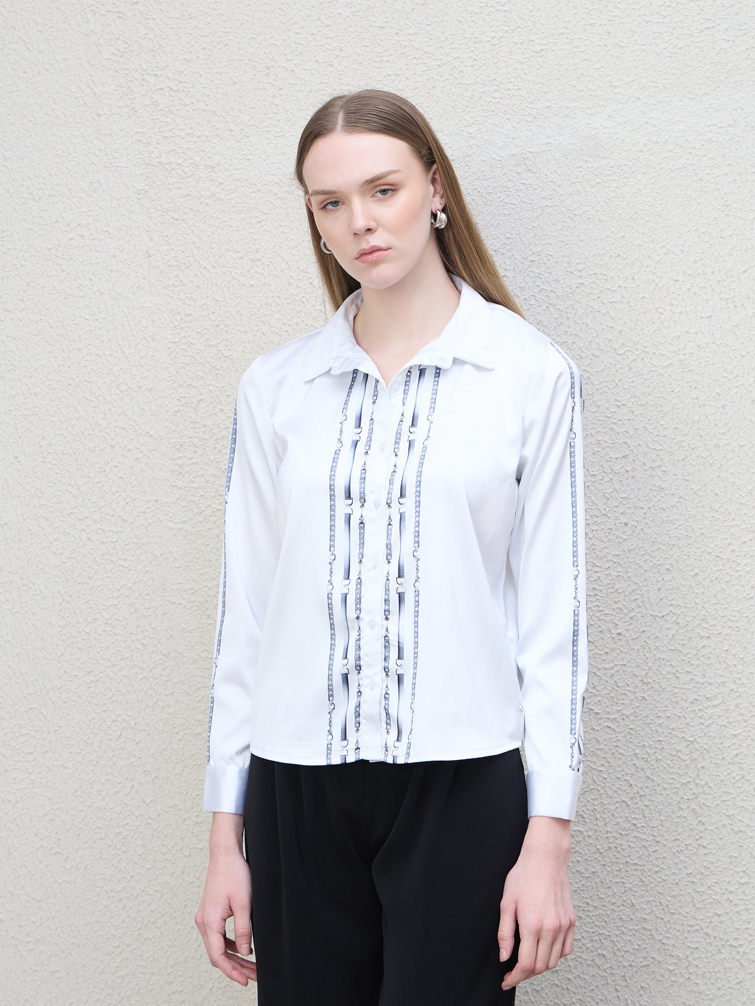 Iconic Women White Printed Collar Shirt