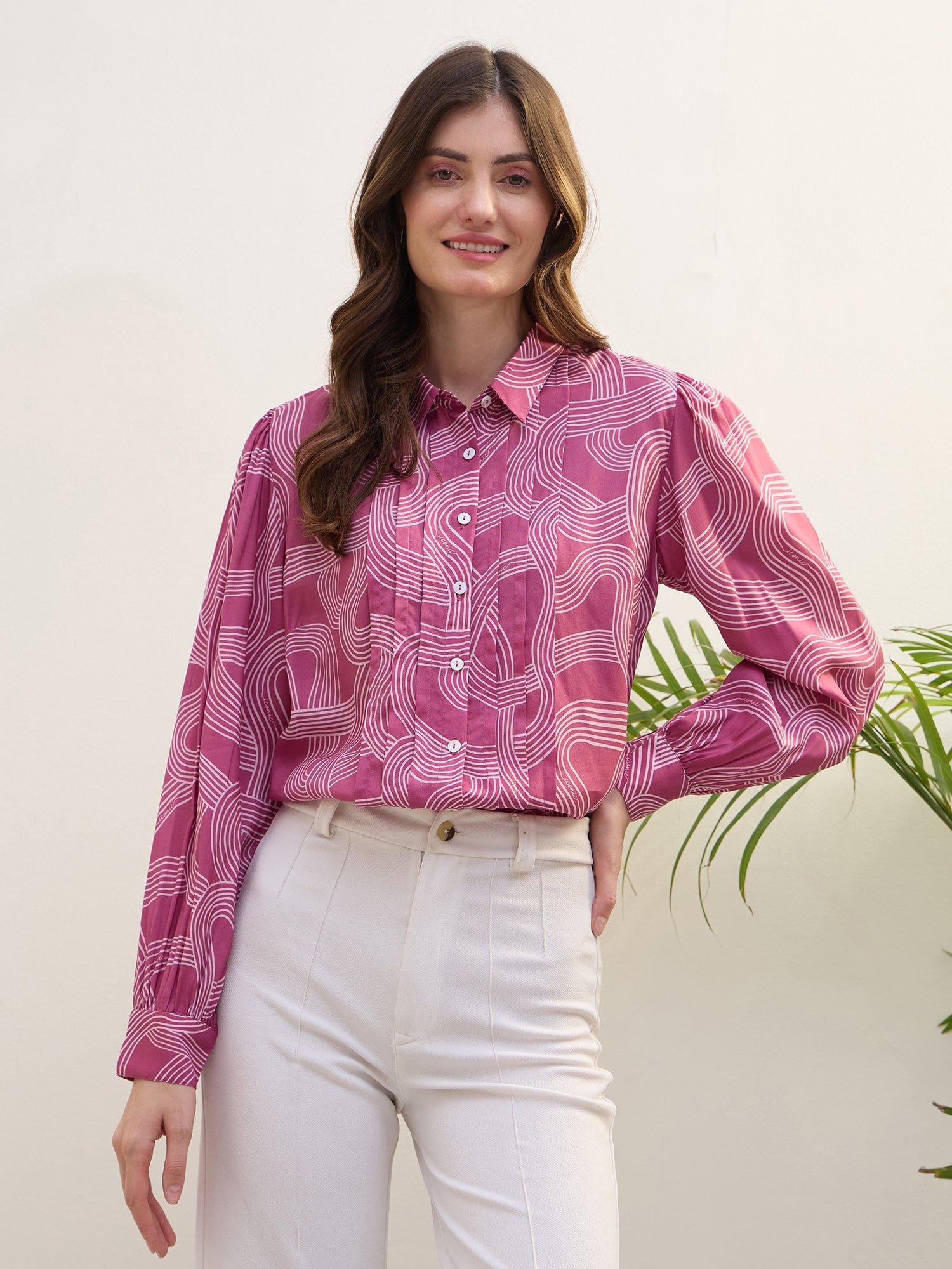 Iconic Women Pink Printed Collar Shirt
