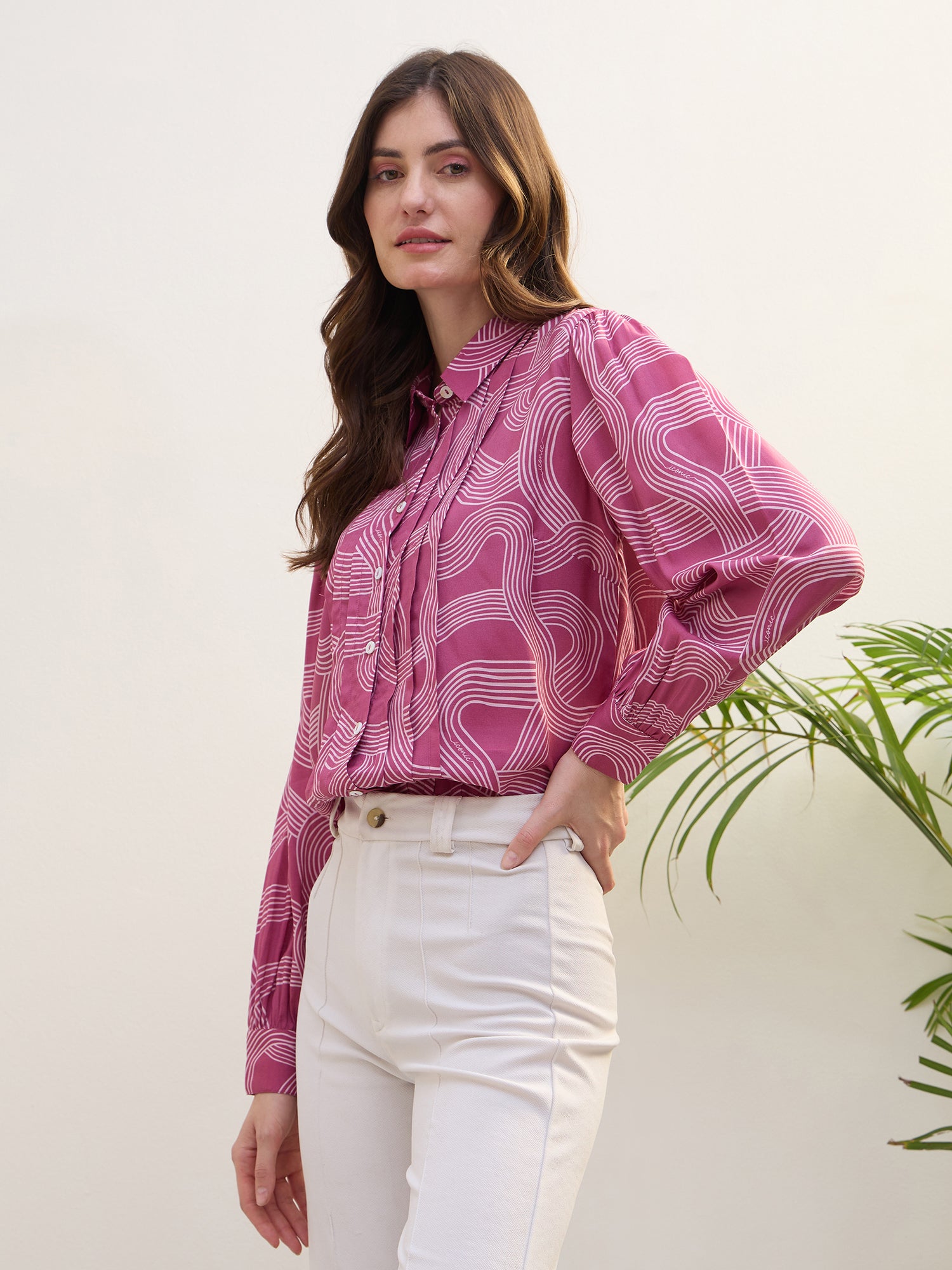 Iconic Women Pink Printed Collar Shirt
