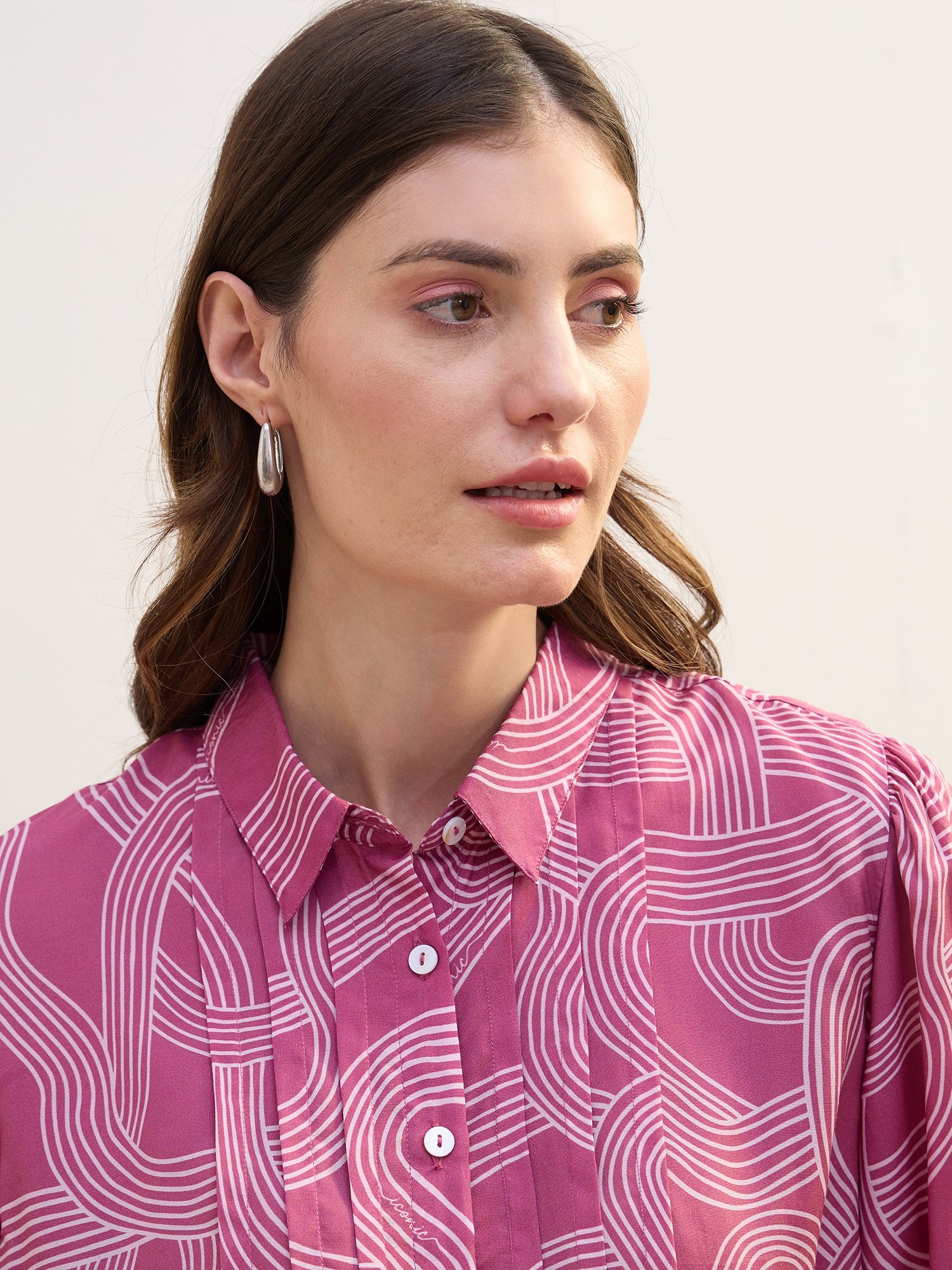 Iconic Women Pink Printed Collar Shirt