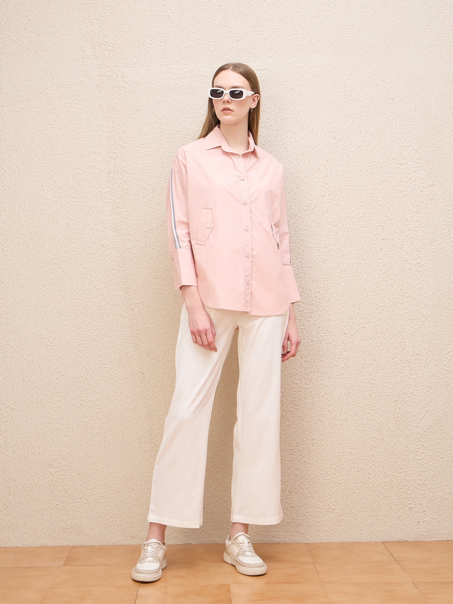 Iconic Women Pink Solid Collar Shirt