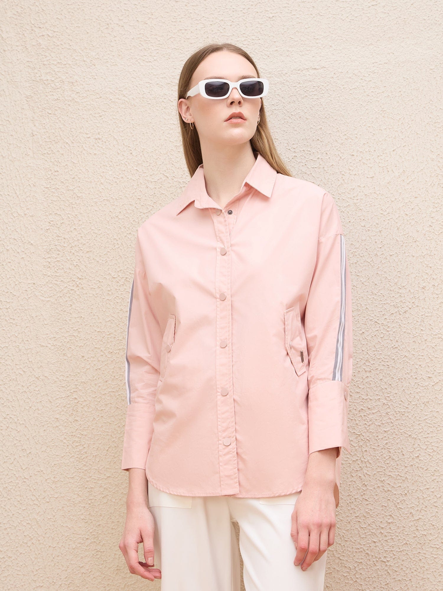 Iconic Women Pink Solid Collar Shirt
