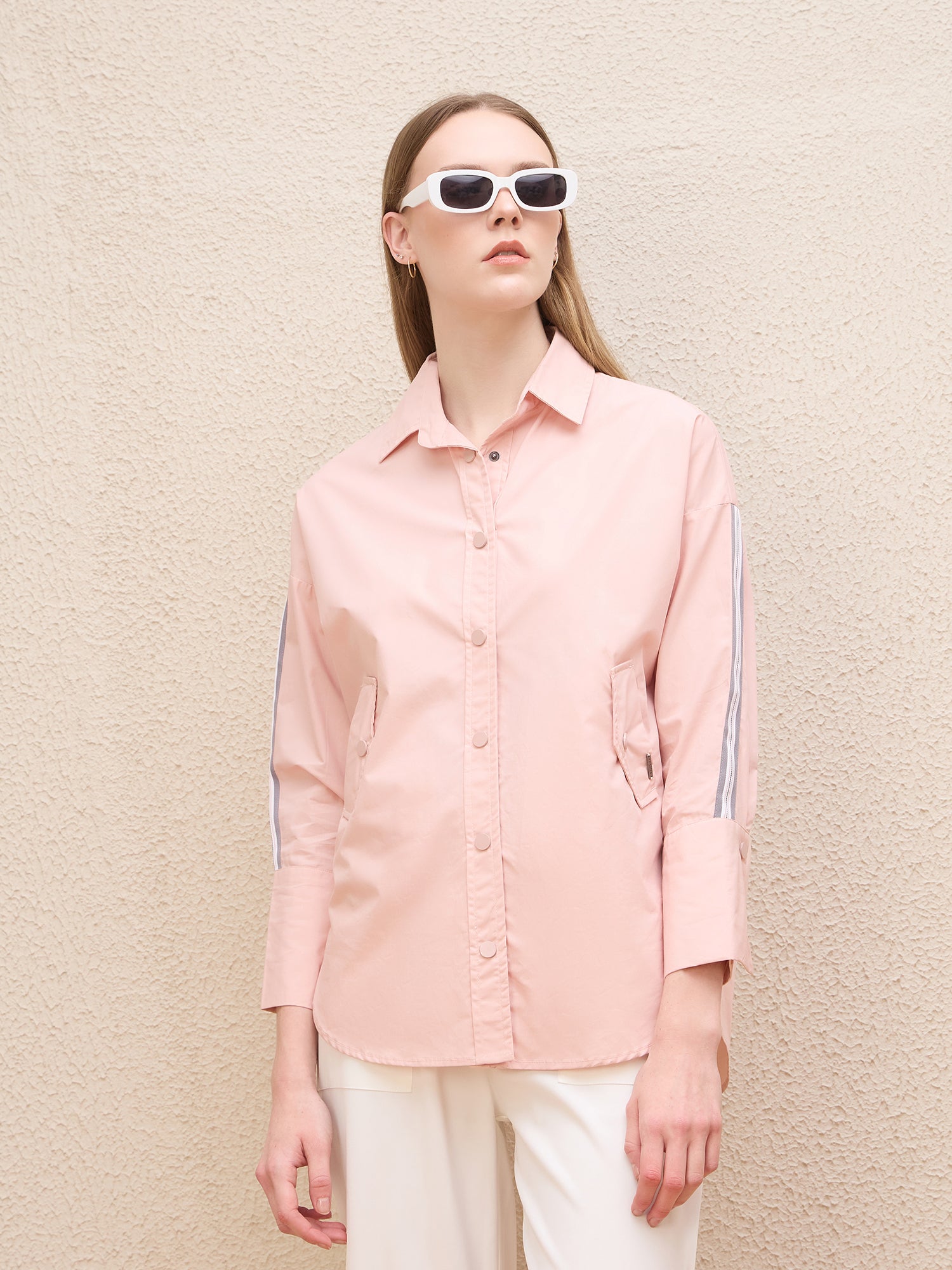 Iconic Women Pink Solid Collar Shirt