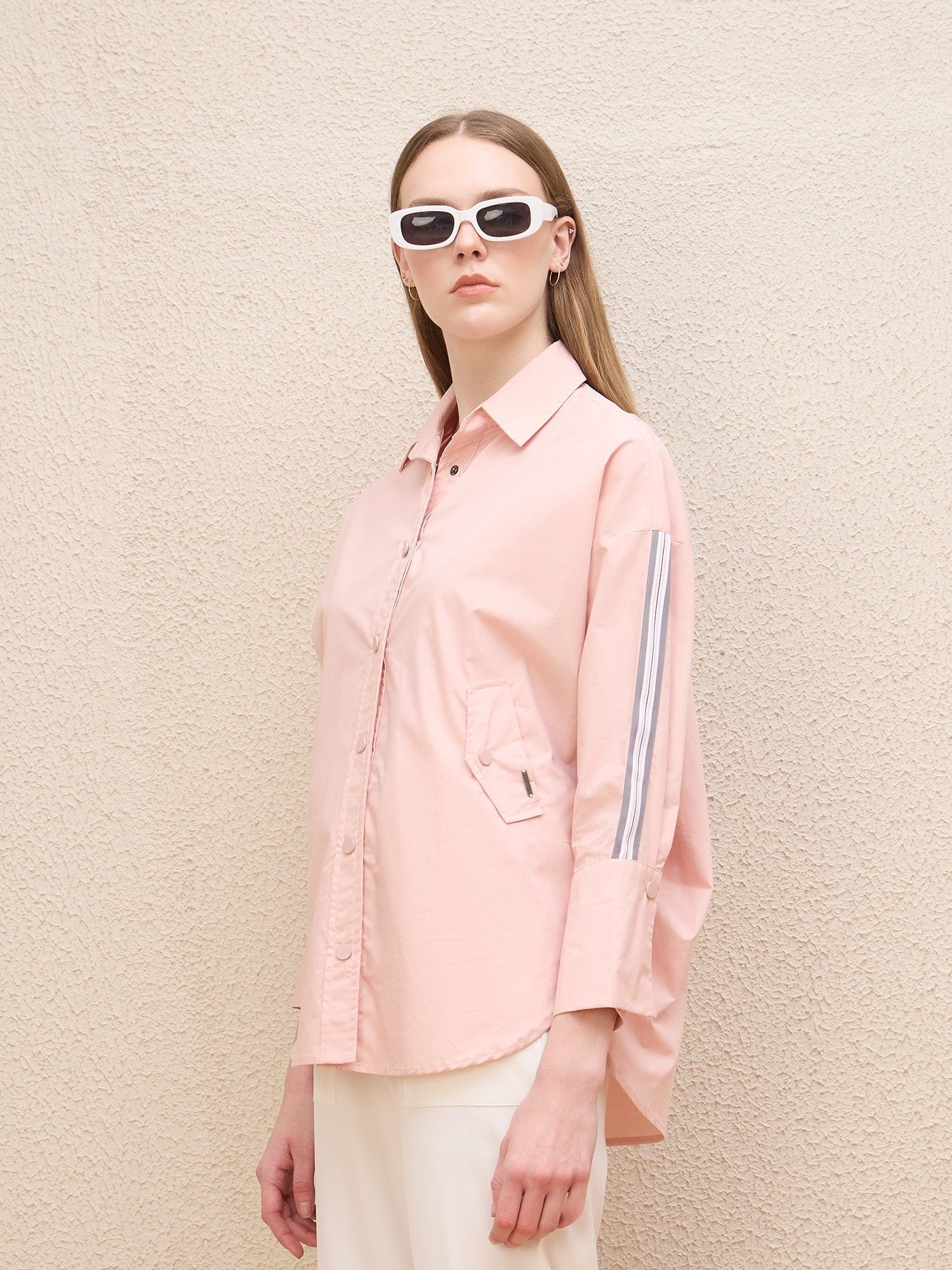 Iconic Women Pink Solid Collar Shirt