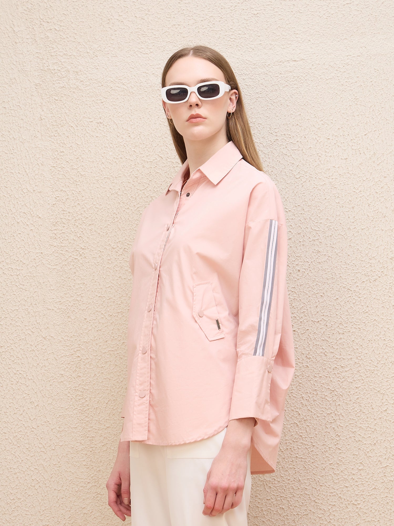 Iconic Women Pink Solid Collar Shirt