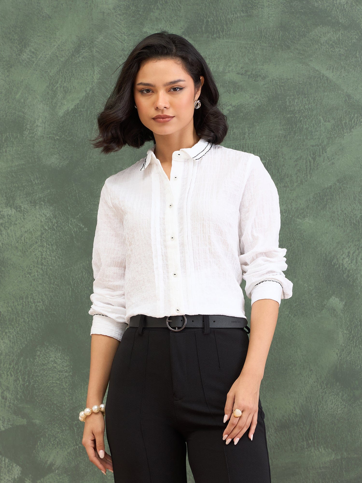Shop Iconic Women White Structured Collar Shirt Online – Iconic India - Main Image