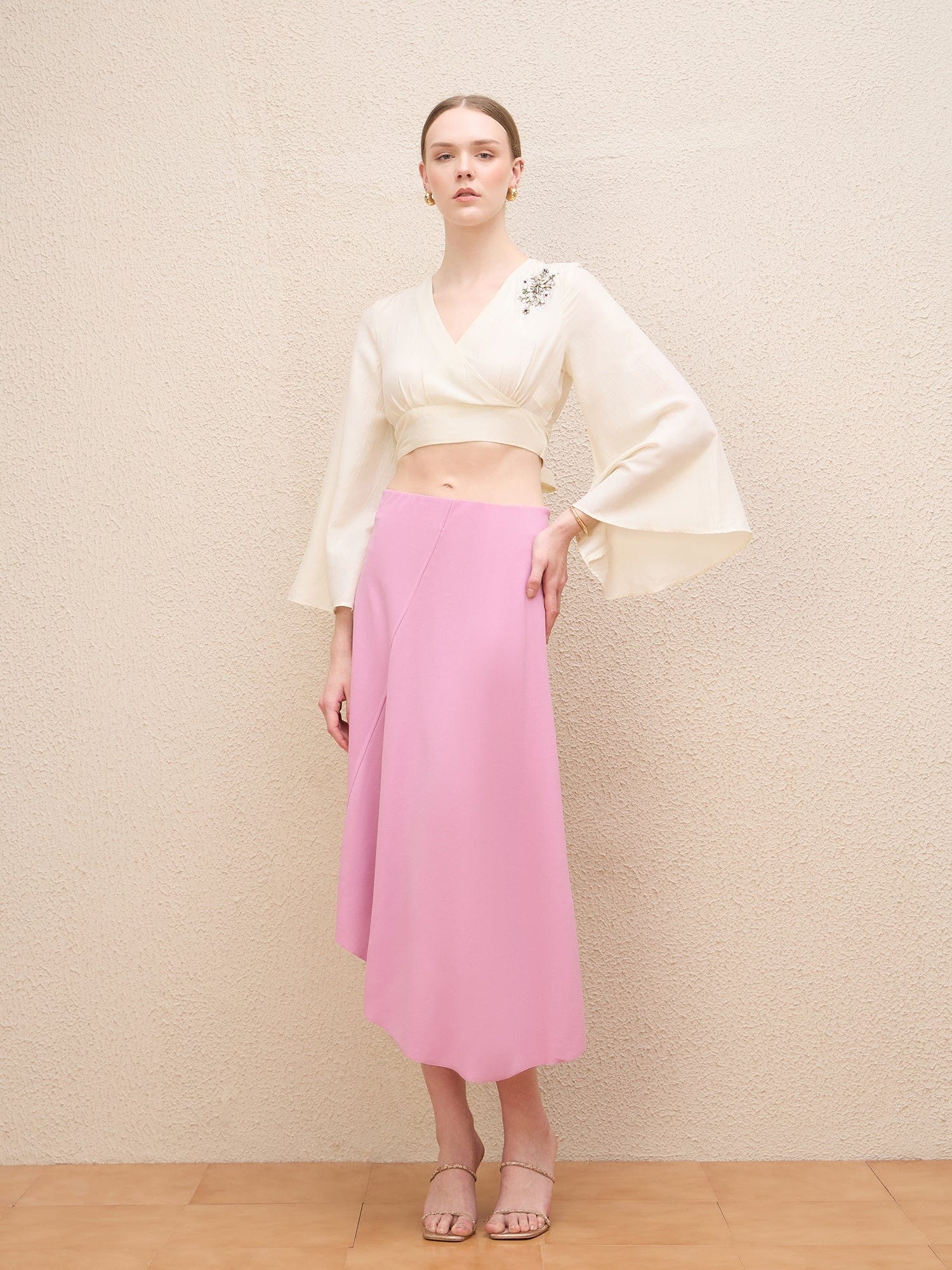 Iconic Women Pink Flared Fit Solid Skirt