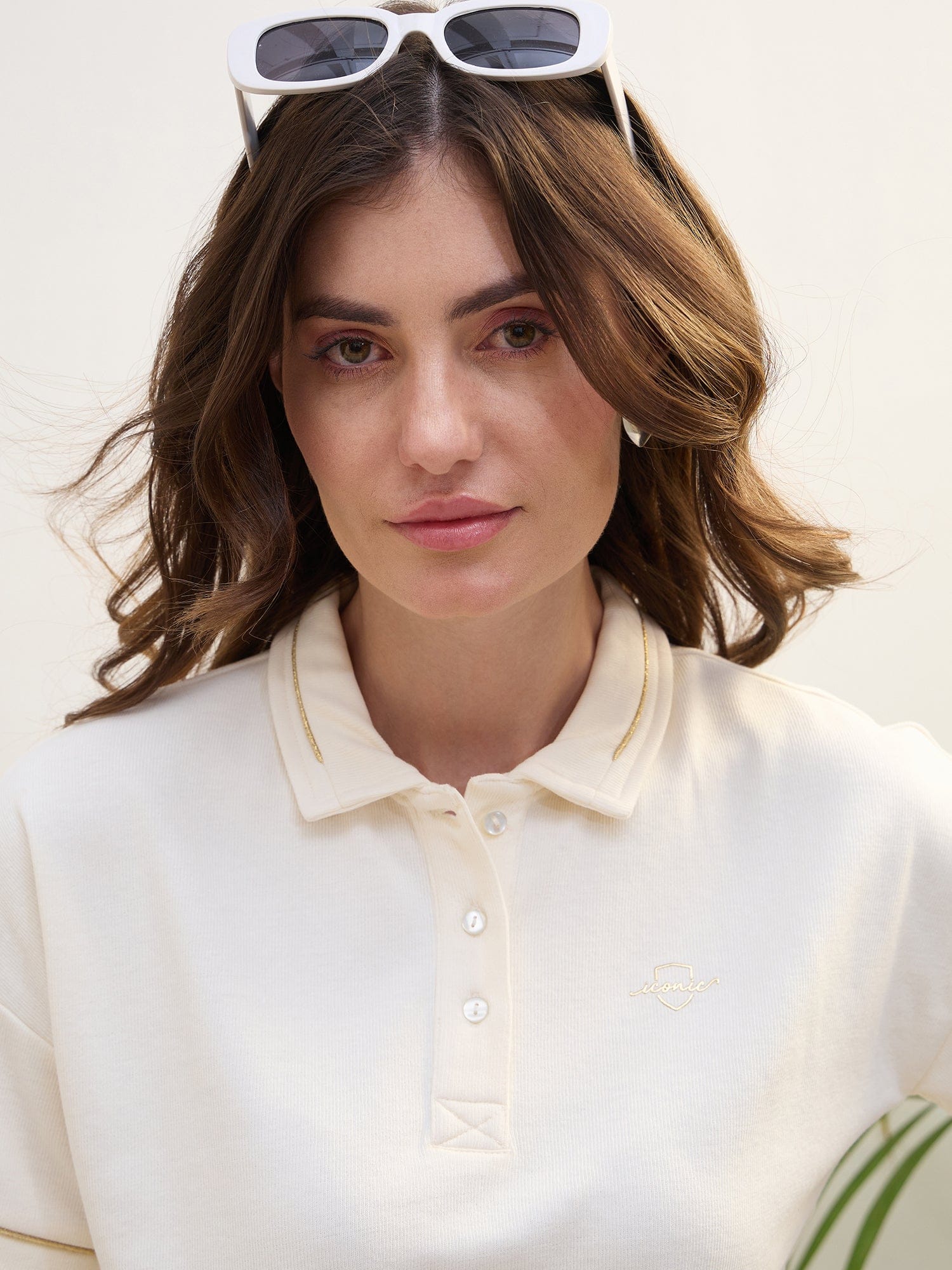 Iconic Women White Solid Polo Tshirt