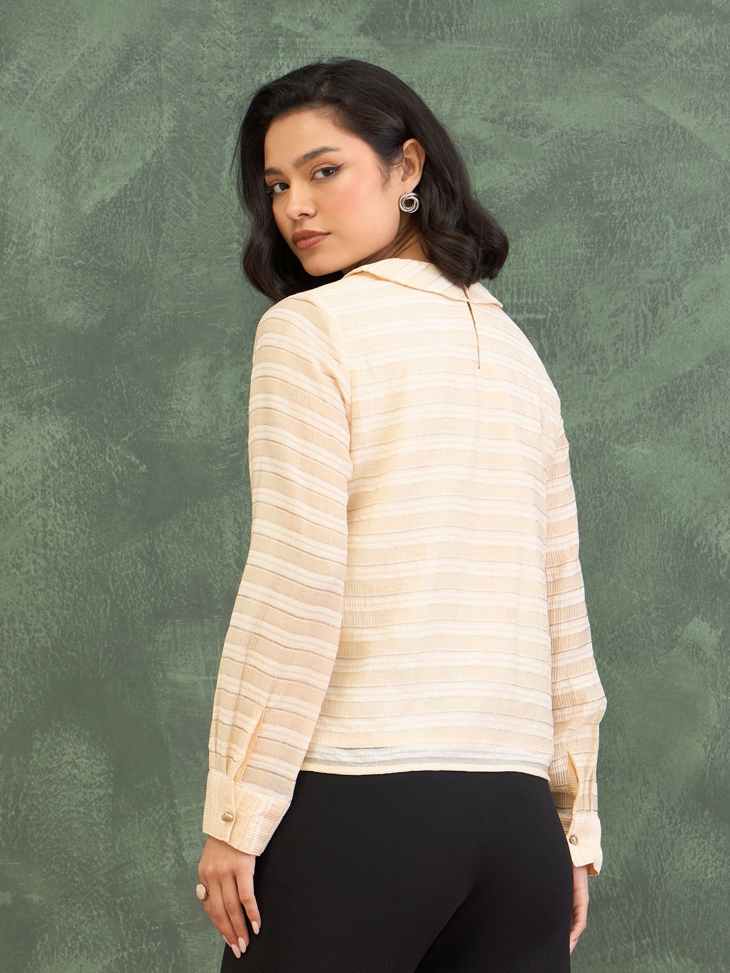Iconic Women Beige Textured Round Neck Top