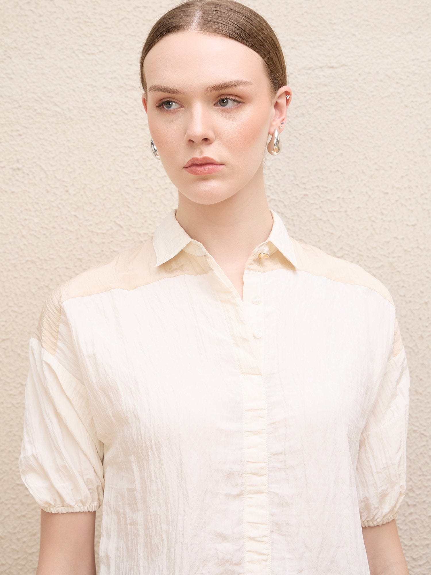 Iconic Women White Crinkled Collar Shirt