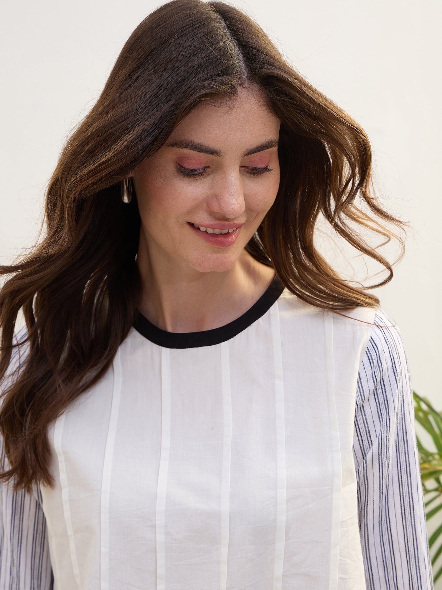 Iconic Women Multi Pin Tucks Round Neck Top