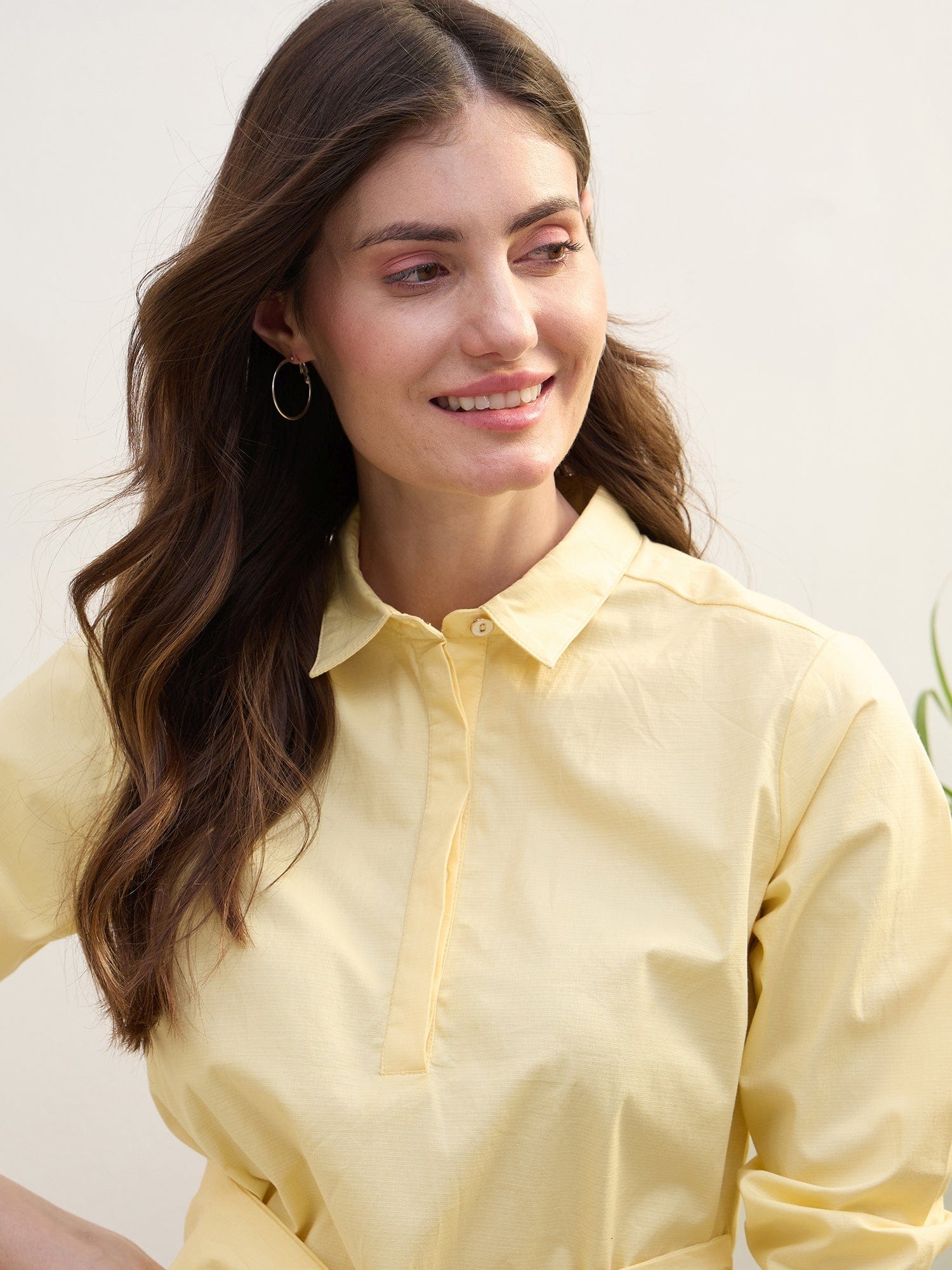 Iconic Women Yellow Solid Collar Top