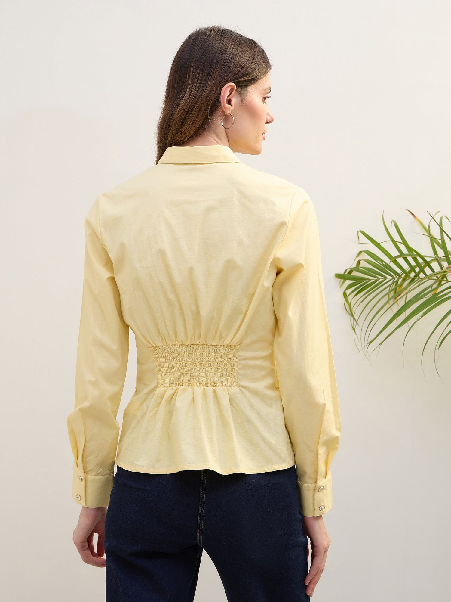 Iconic Women Yellow Solid Collar Top