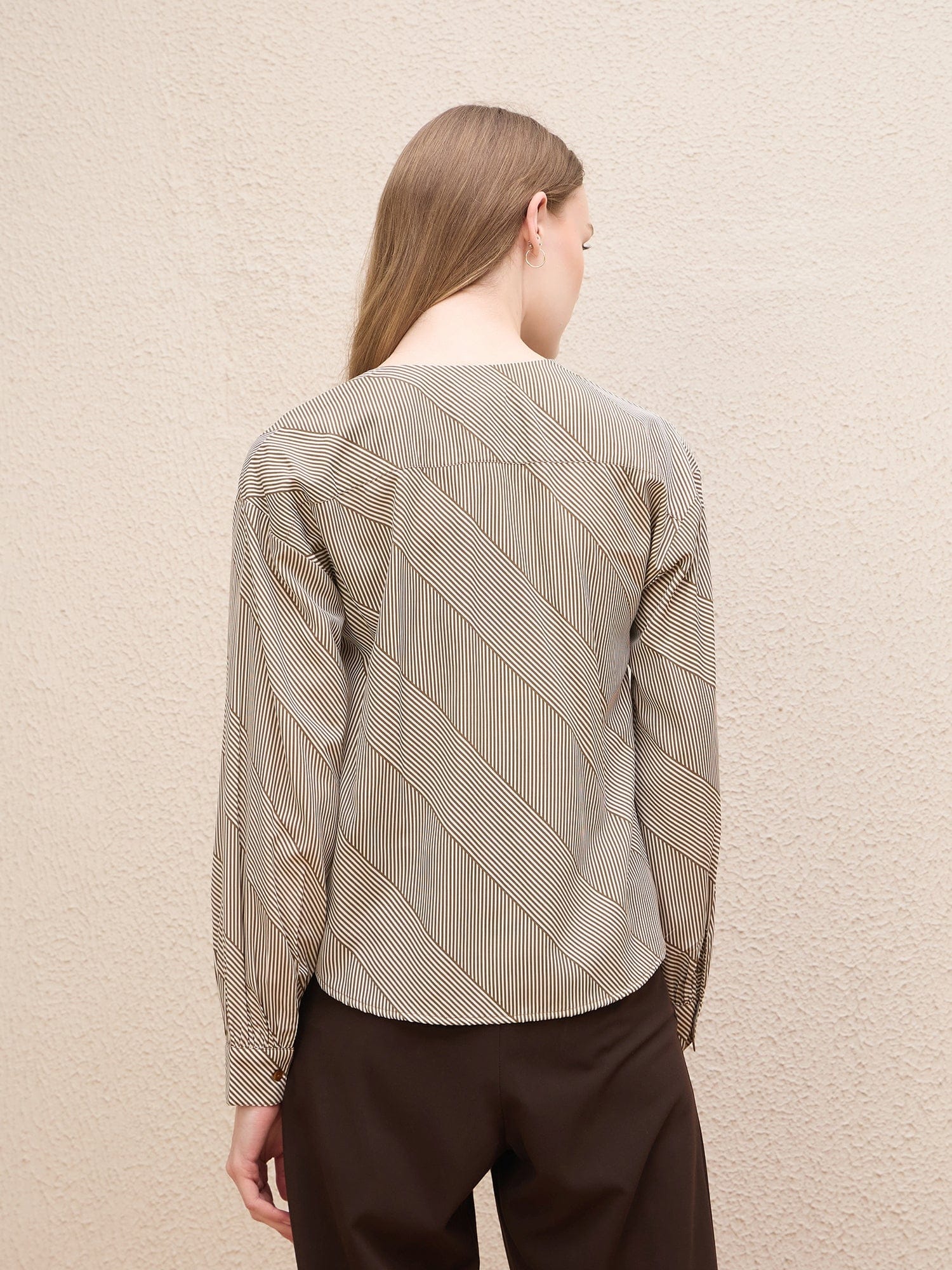 Iconic Women Brown Striped Square Neckline With V-Cut Top