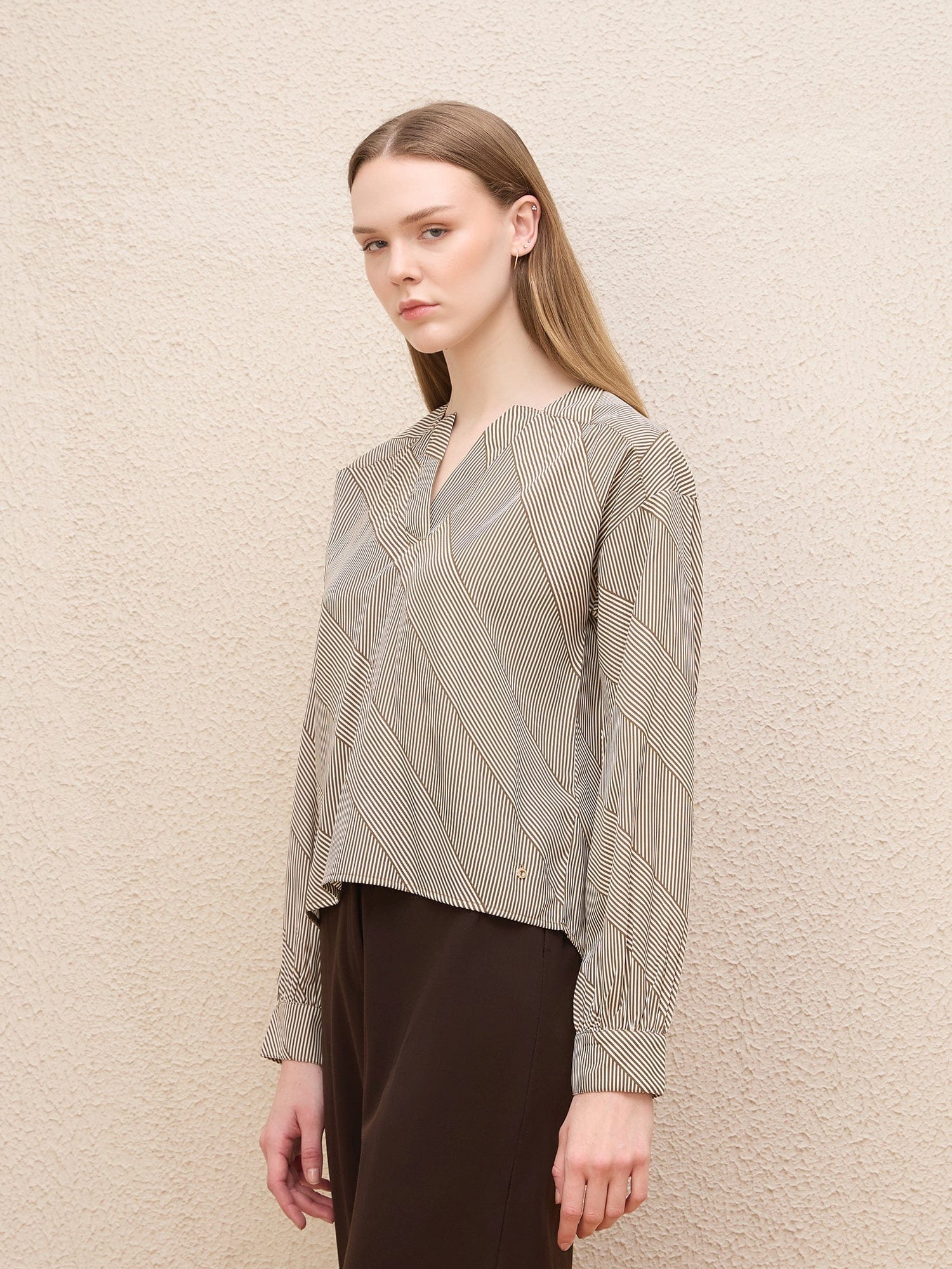 Iconic Women Brown Striped Square Neckline With V-Cut Top