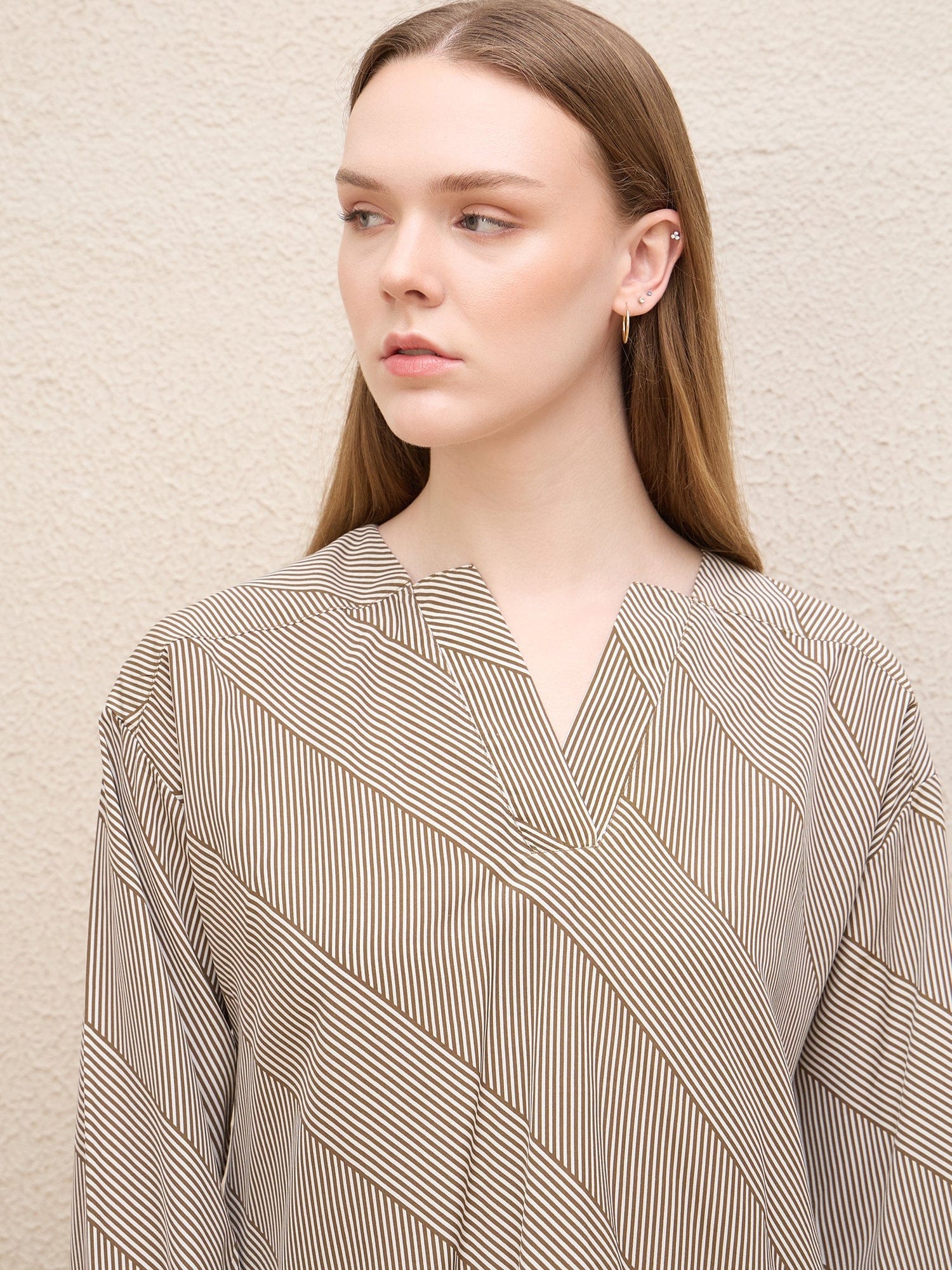 Iconic Women Brown Striped Square Neckline With V-Cut Top