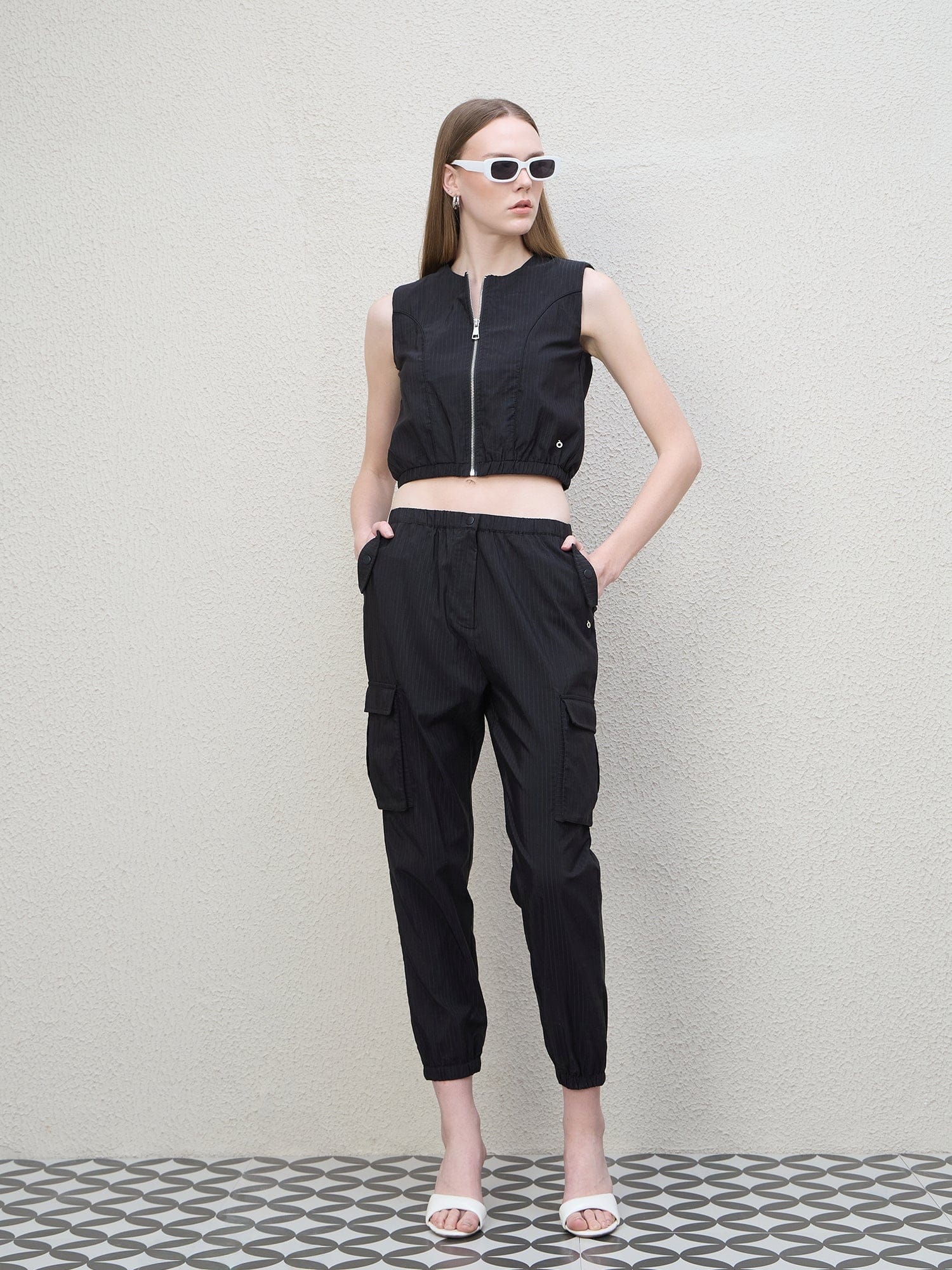 Iconic Women Black Striped Round Neck Top