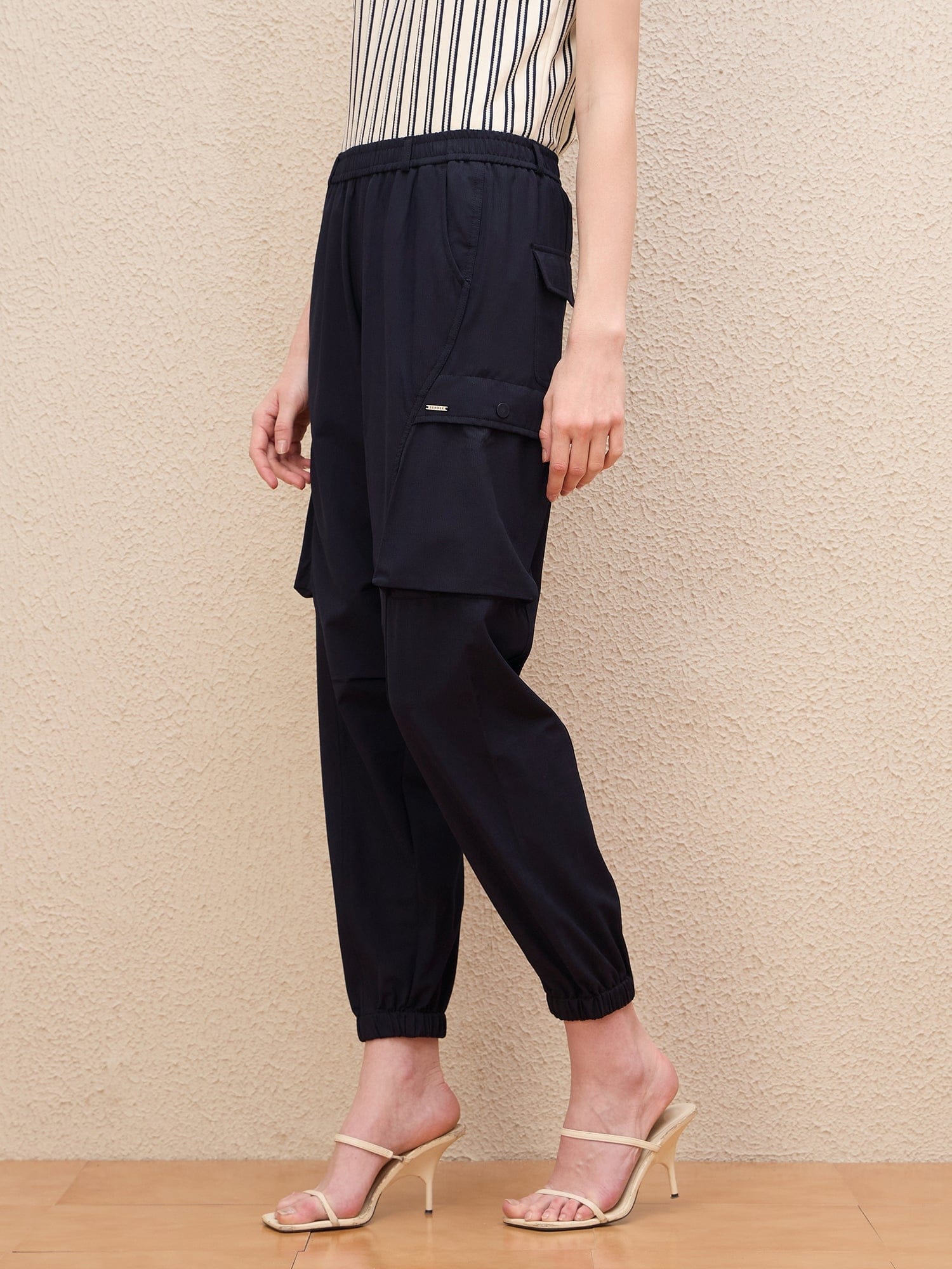 Iconic Women Blue Regular Fit Solid Cargo Trouser