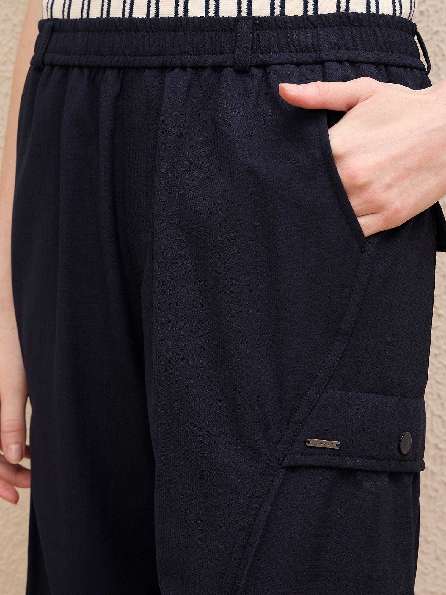 Iconic Women Blue Regular Fit Solid Cargo Trouser