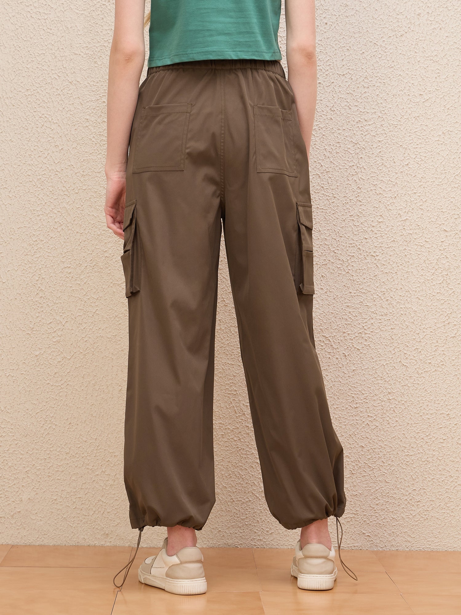 Iconic Women Brown Regular Fit Solid Cargo Trouser