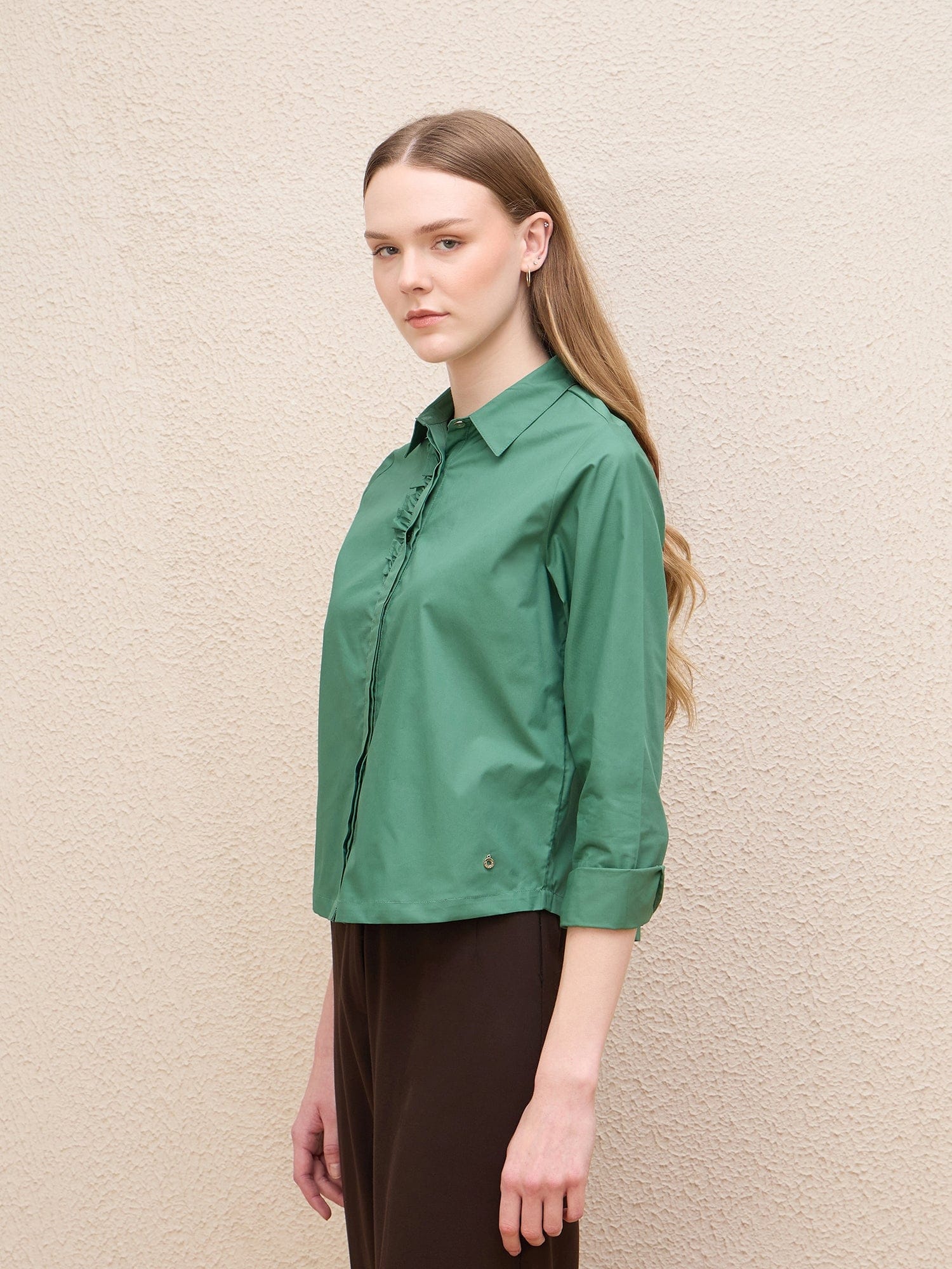 Iconic Women Green Solid Collar Shirt