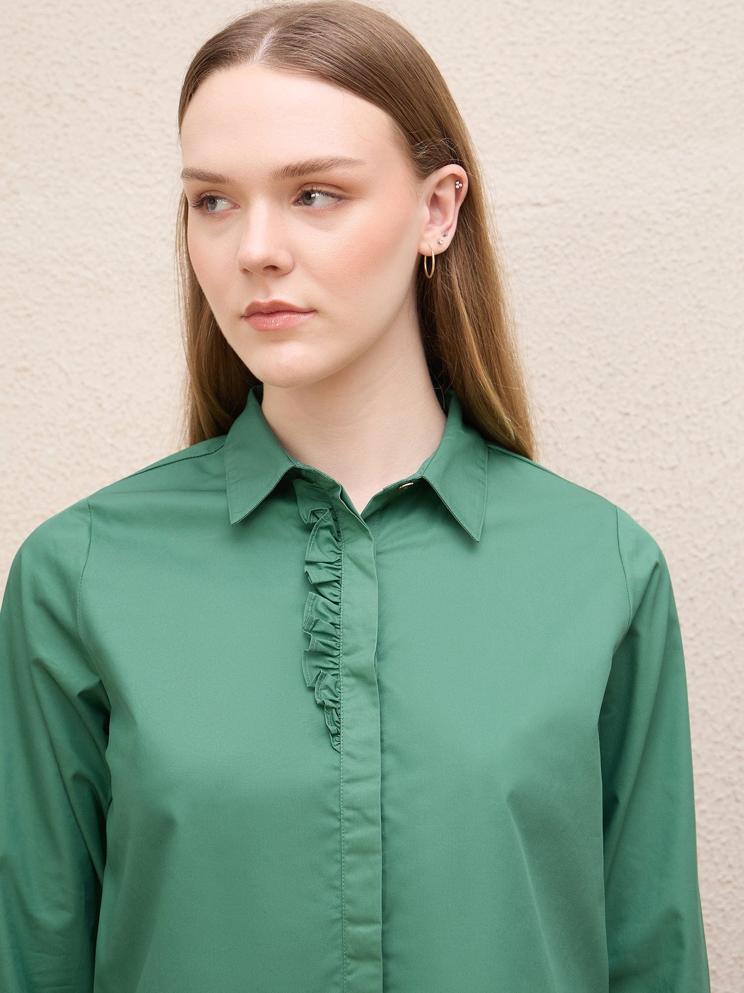Iconic Women Green Solid Collar Shirt