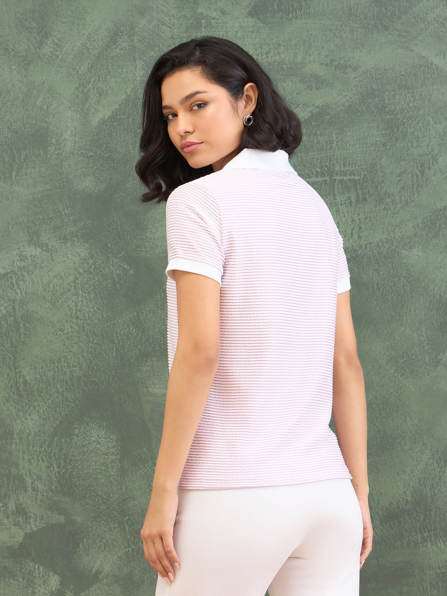 Iconic Women Pink Textured Polo Tshirt