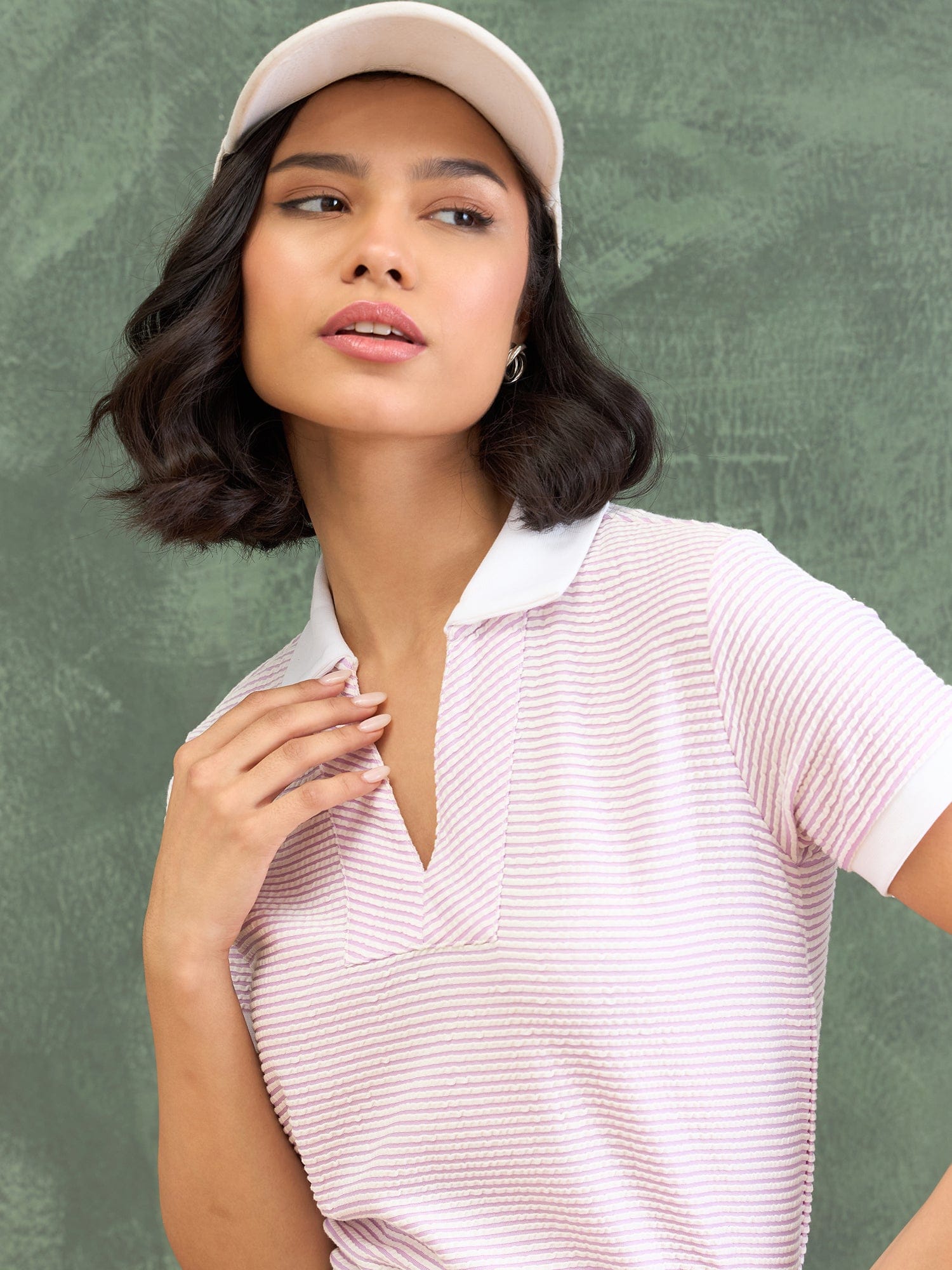 Iconic Women Pink Textured Polo Tshirt