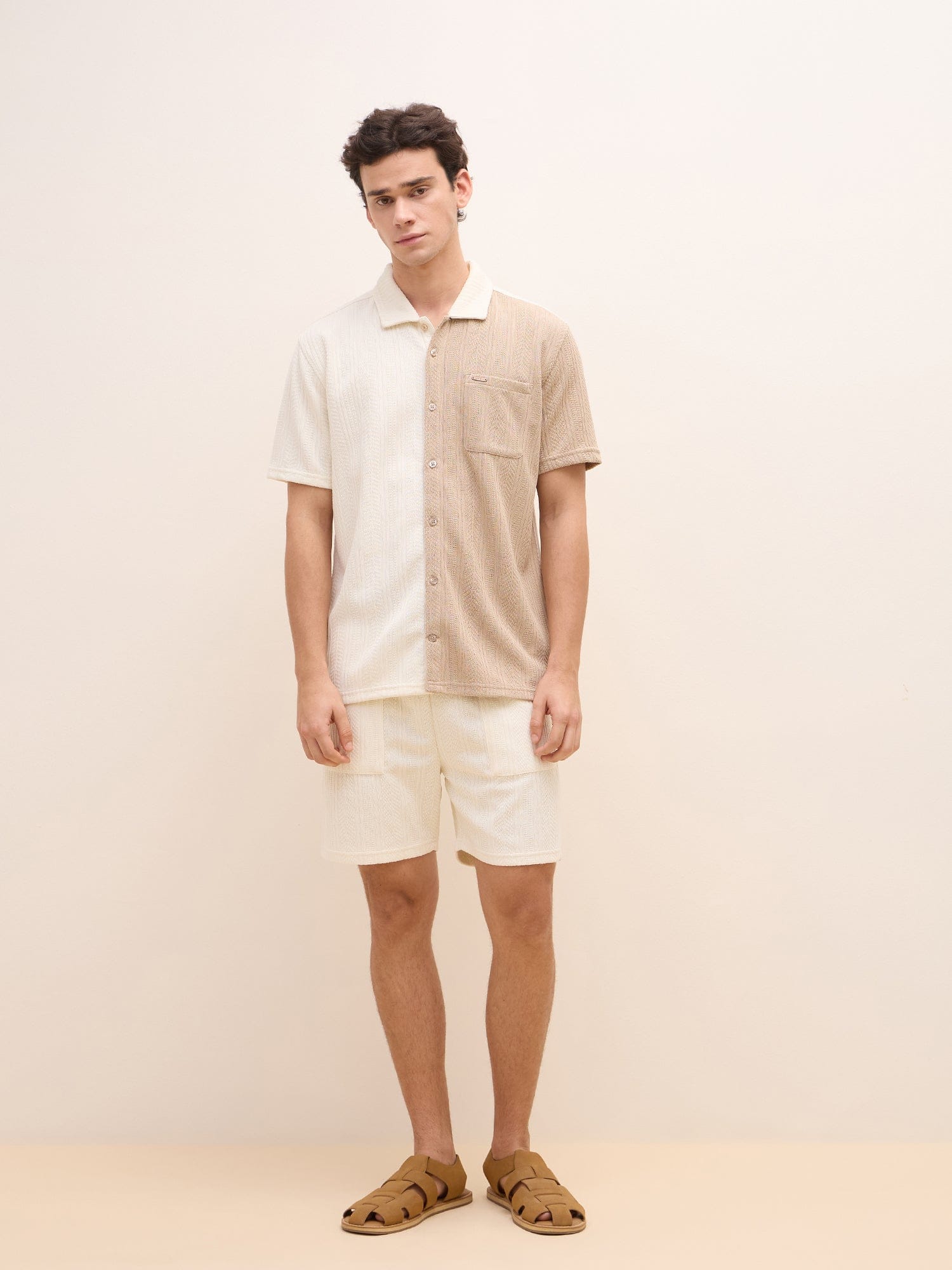 Iconic Men Beige Regular Fit Color Block Shorts