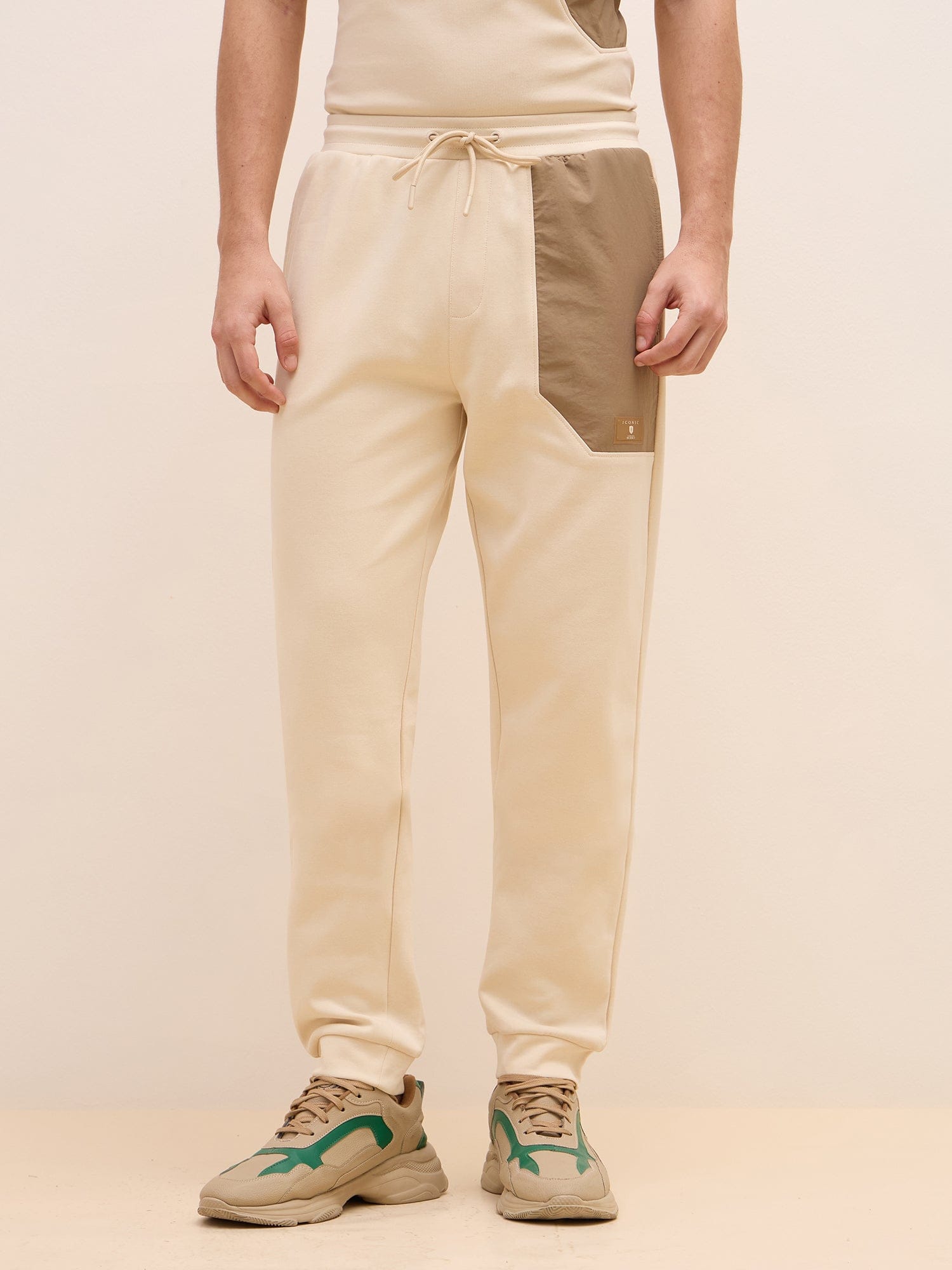 Iconic Men Beige Regular Fit Color Block Jogger
