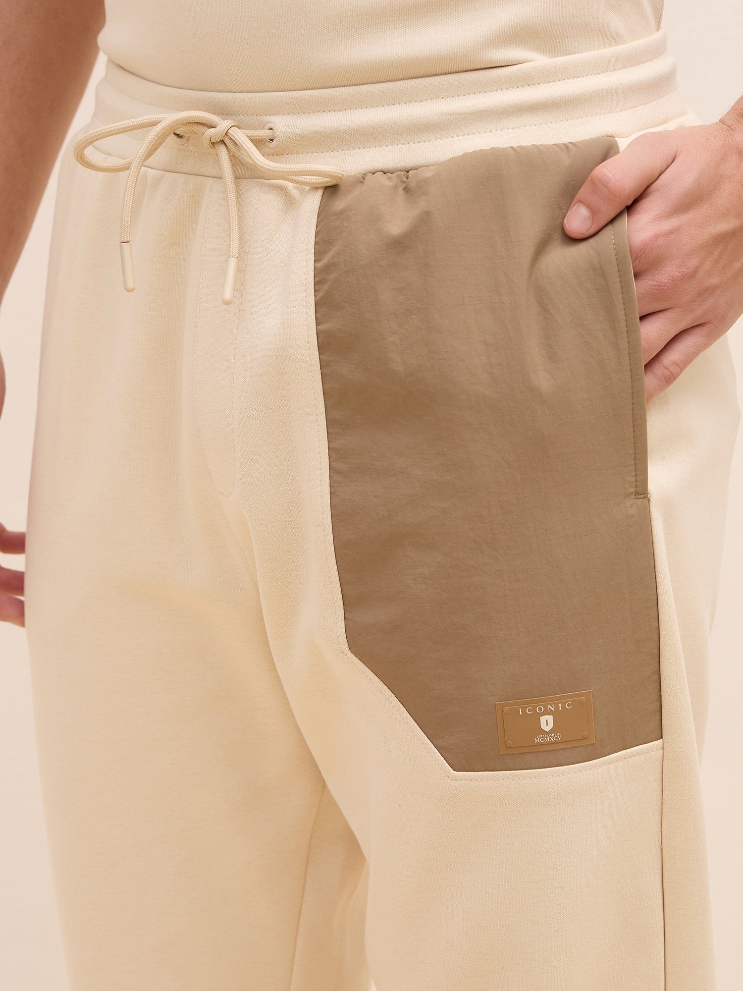 Iconic Men Beige Regular Fit Color Block Jogger