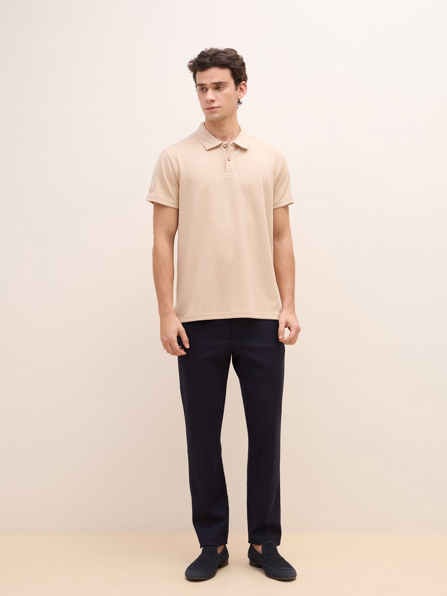Iconic Men Beige Textured Polo Tshirt