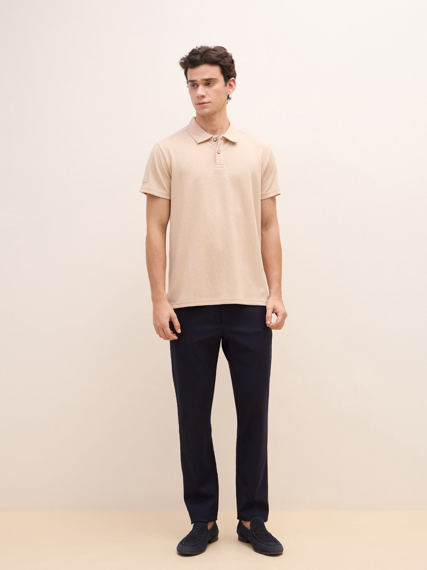 Iconic Men Beige Textured Polo Tshirt